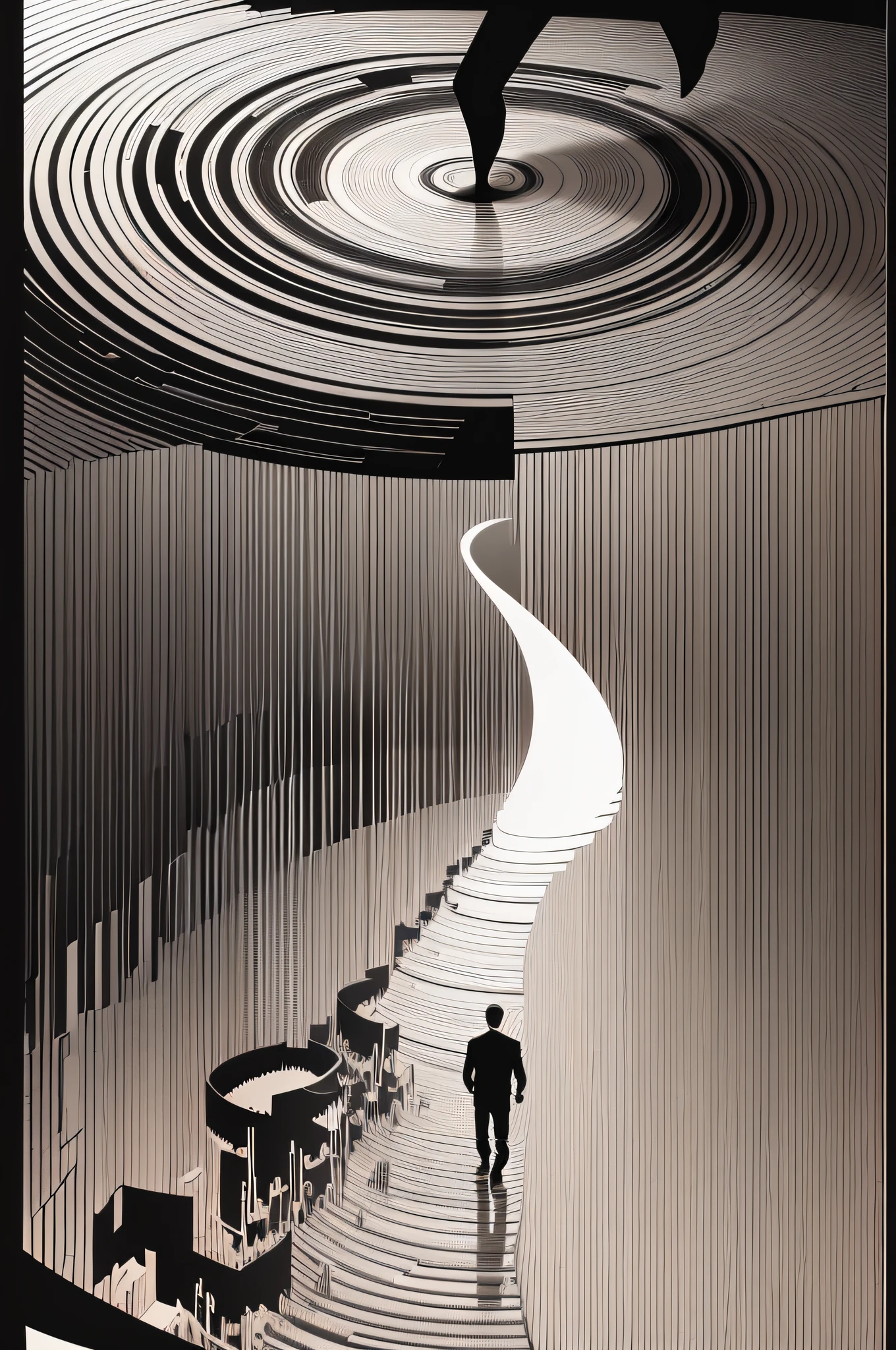 Minimalist, man walking on growth rings, vector plane, Mexican decoration, masterpiece, black, white, masterpiece, high resolution --auto --s2
