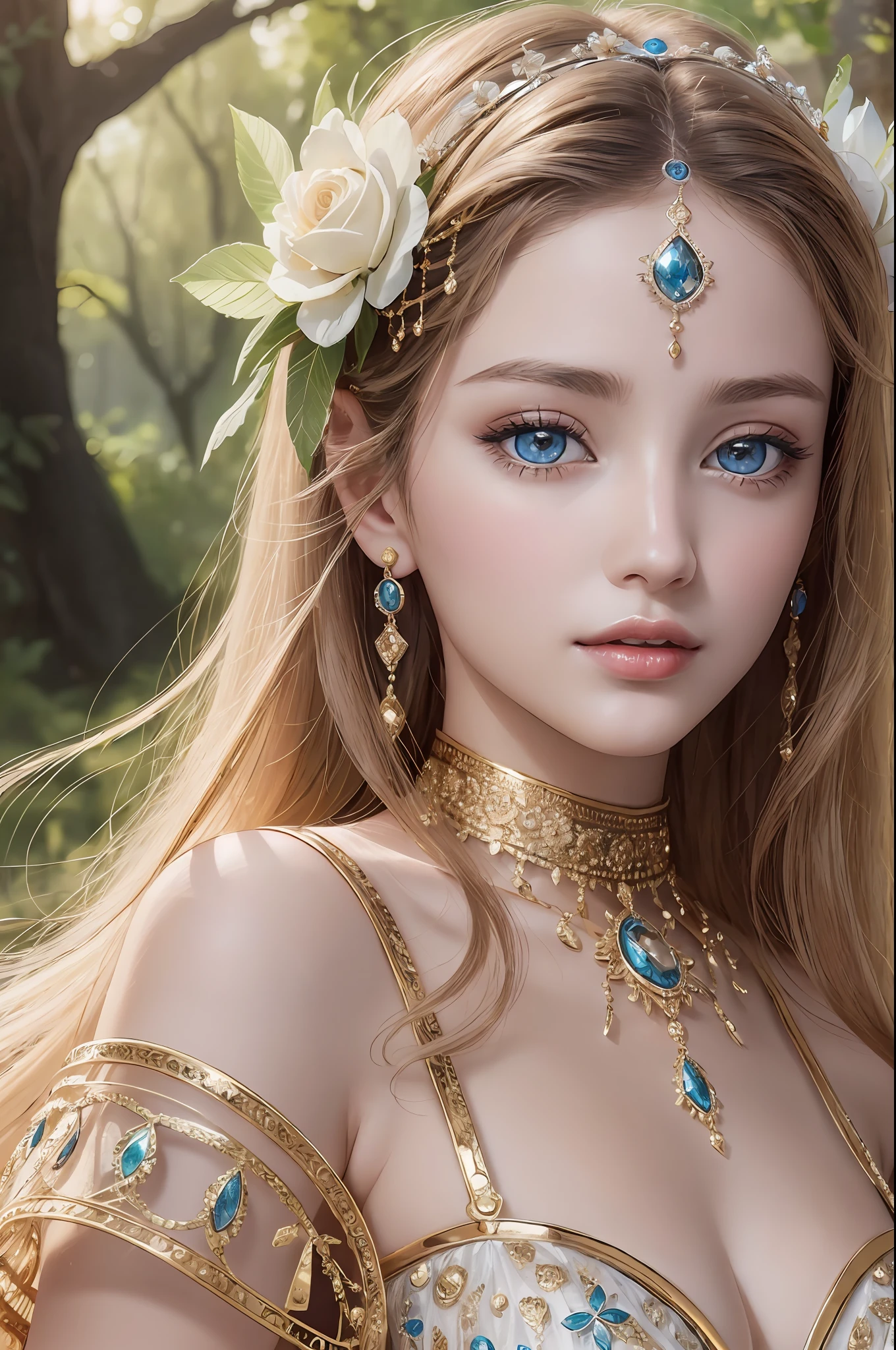 Absurd, ultra-detailed, high quality, detailed face, beautiful eyes, Aphrodite was a vision of ethereal loveliness, radiating an enchanting aura that captivated all who beheld her. She possessed a grace that seemed otherworldly and a charm that could sway even the most steadfast hearts.