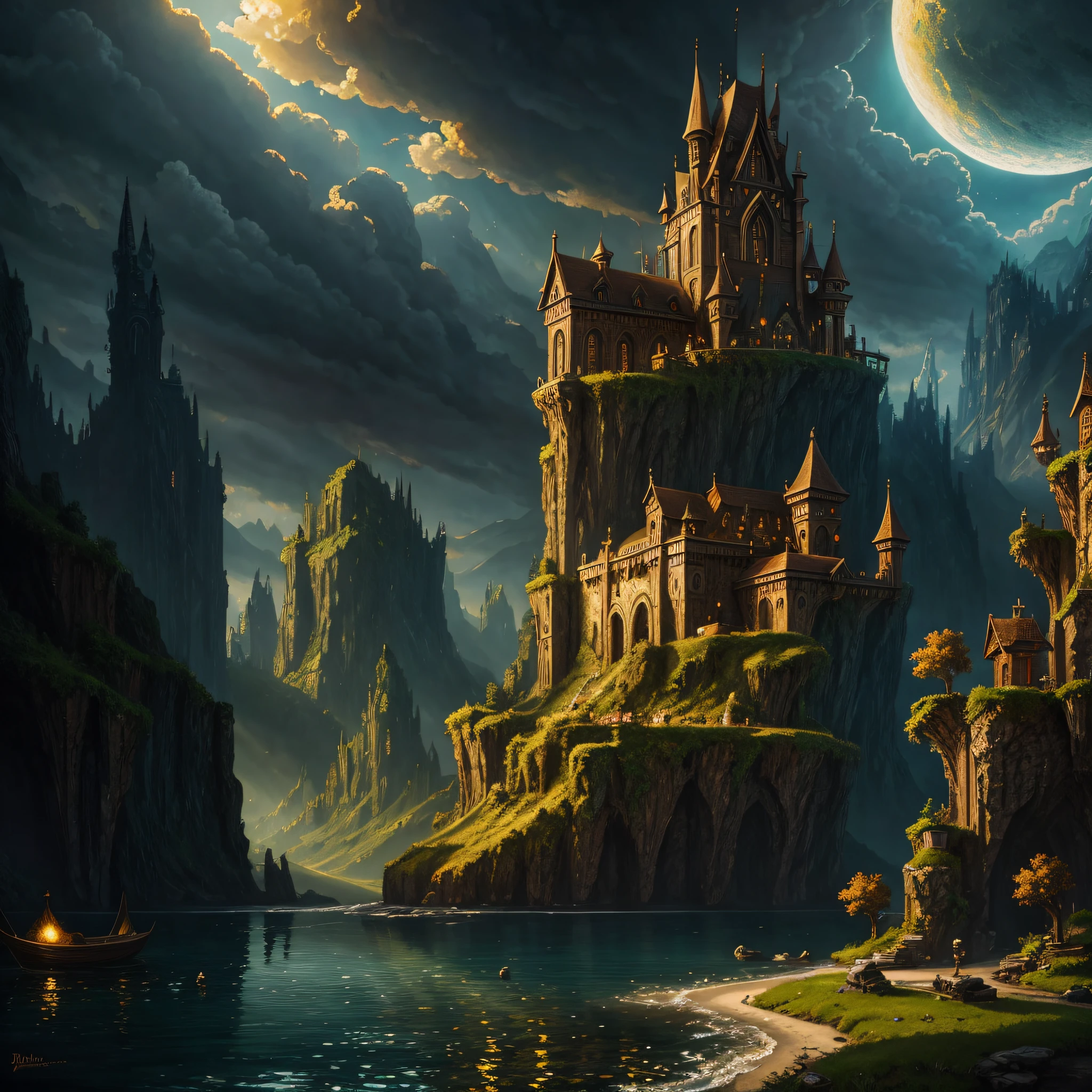 a masterpiece detailed photorealistic painting of a scaled fantasy imagination
dreamy magic vibe, full focus shot, cinematic shot, shimmering lighting, dramatic lighting
(by Zdeněk Burian:0.0) (by John Martin:0.0)