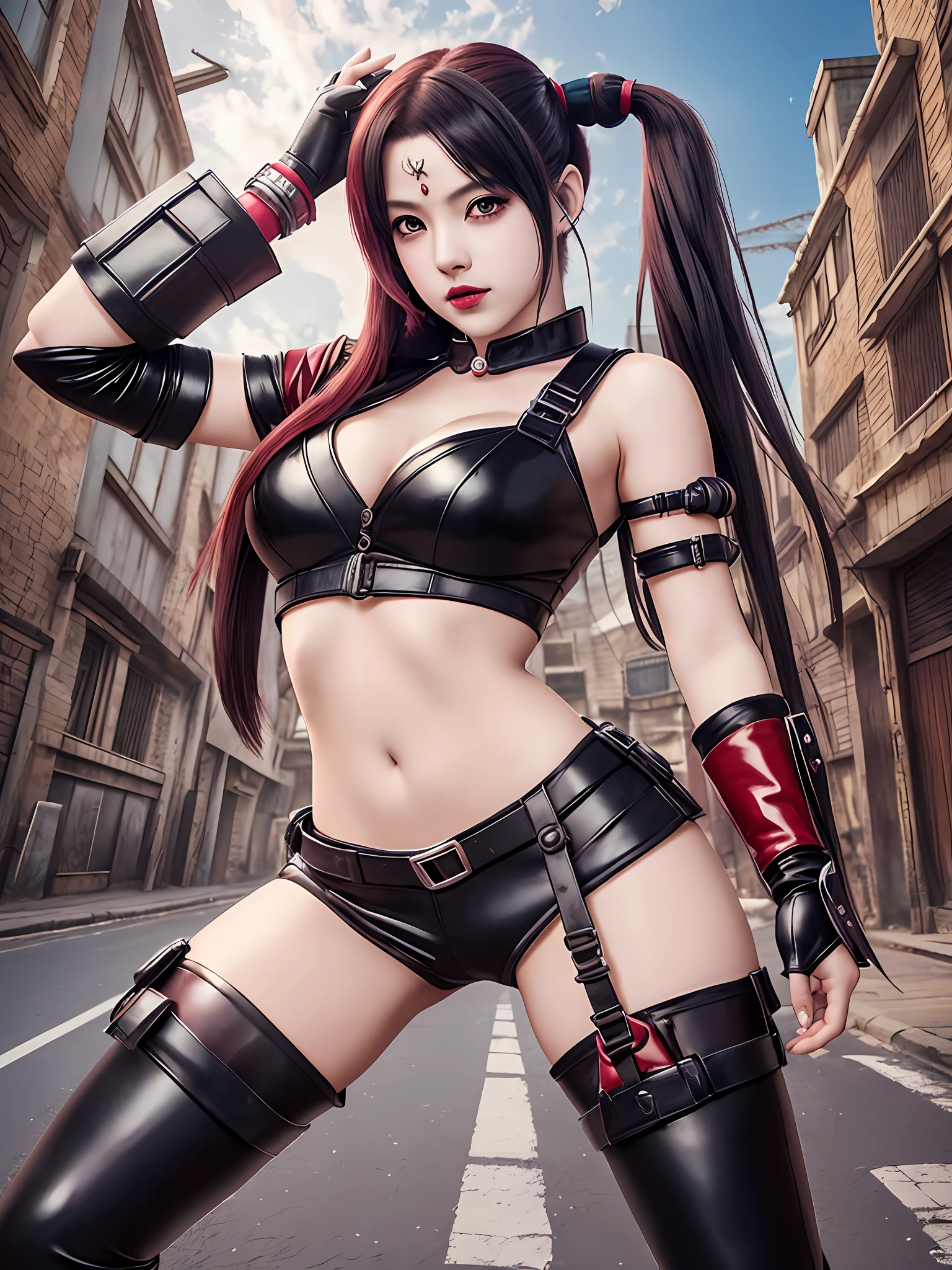 jpop girl, young, harem, harley quinn face like, sexy, full body:1.6, 20yr old, wear tifa suit from final fantasy, high detail, high quality, photo realistic, --auto --s2