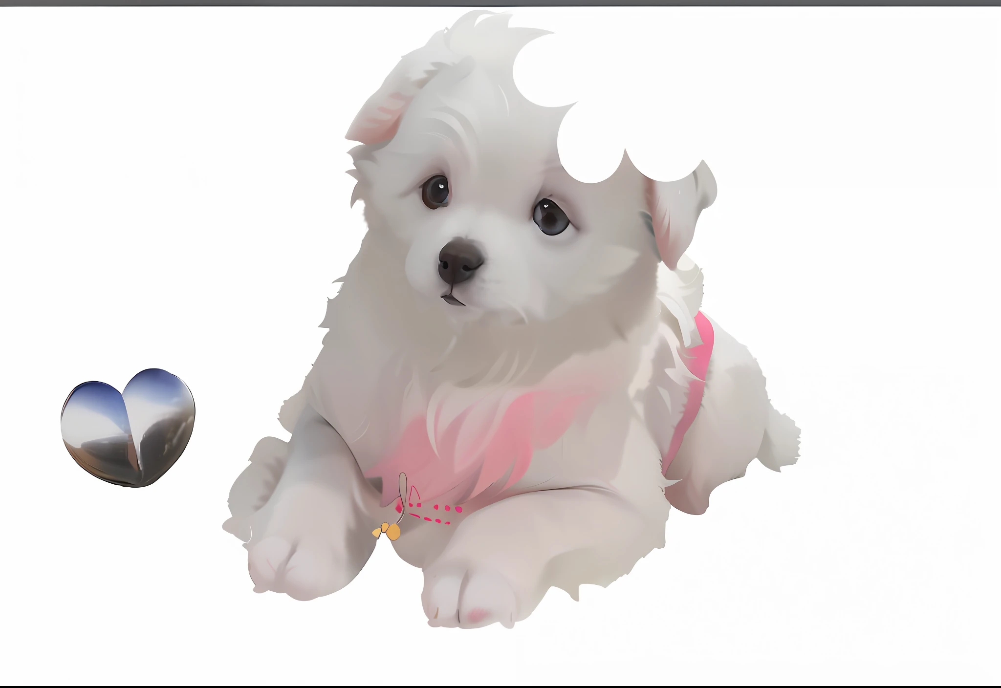 there is a white dog with a pink shirt and a ball, small white dog at her side, cute toy, very cute features, kawaii cute dog, puppy, cute dog, cute features, with cute doting eyes, small dog, けもの, cute adorable, stuffed toy, soft and fluffy, 35mm of a very cute