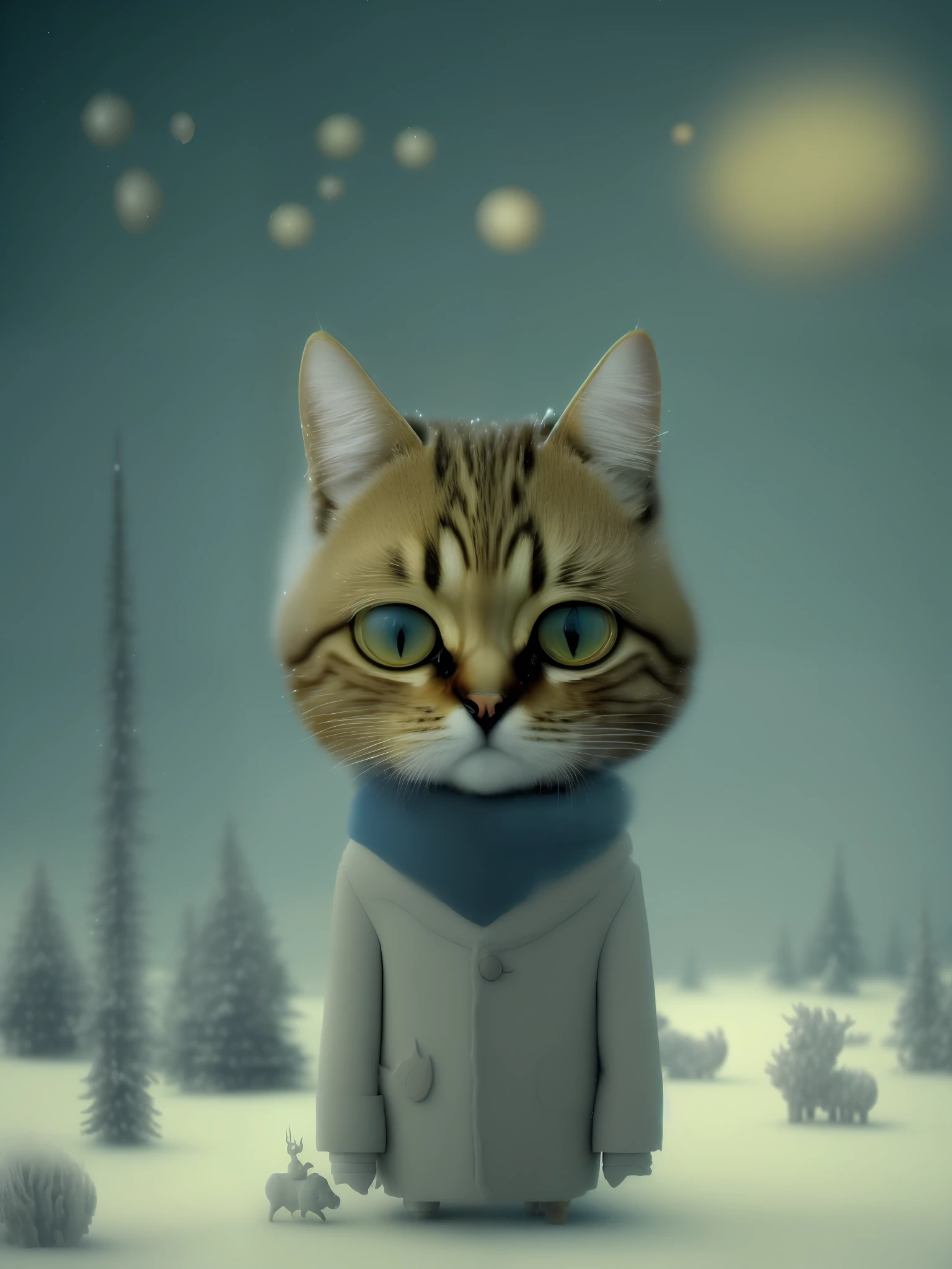 (SD(Stable Diffusion))), (landscape depiction),(Winter cat),(Painter),((画质词(Gorgeous)),(絵风描述(Ethereal)))(Screenpainting),(Surreal))),(Painter ( Draw a picture inspired by the work of Gabriel Pacheco)).