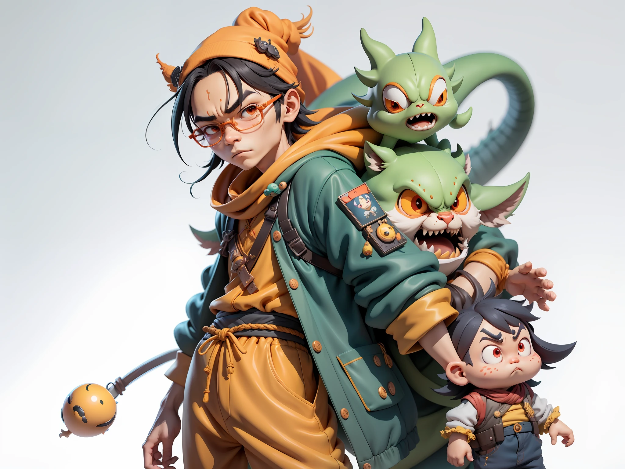 Aalfed man in headscarf and dragon shirt, Pengyin Yin J - Jiang Geping, Zeng Fanqian, Chen Xintong, Huang Huifeng, Liang Xing, Huang Guangjian, Leng Jun, Lin Xiang, Lin Qifeng, Luo Qisheng, Pan Chengwei, Wang Wei, Duan Xiang, Digital Painting, Mark Clairenden and Pixar and Hayao Miyazaki and Akira Toriyama 3D character design, the illustration is a 4K resolution HD illustration with very detailed facial features and cartoon style visuals.