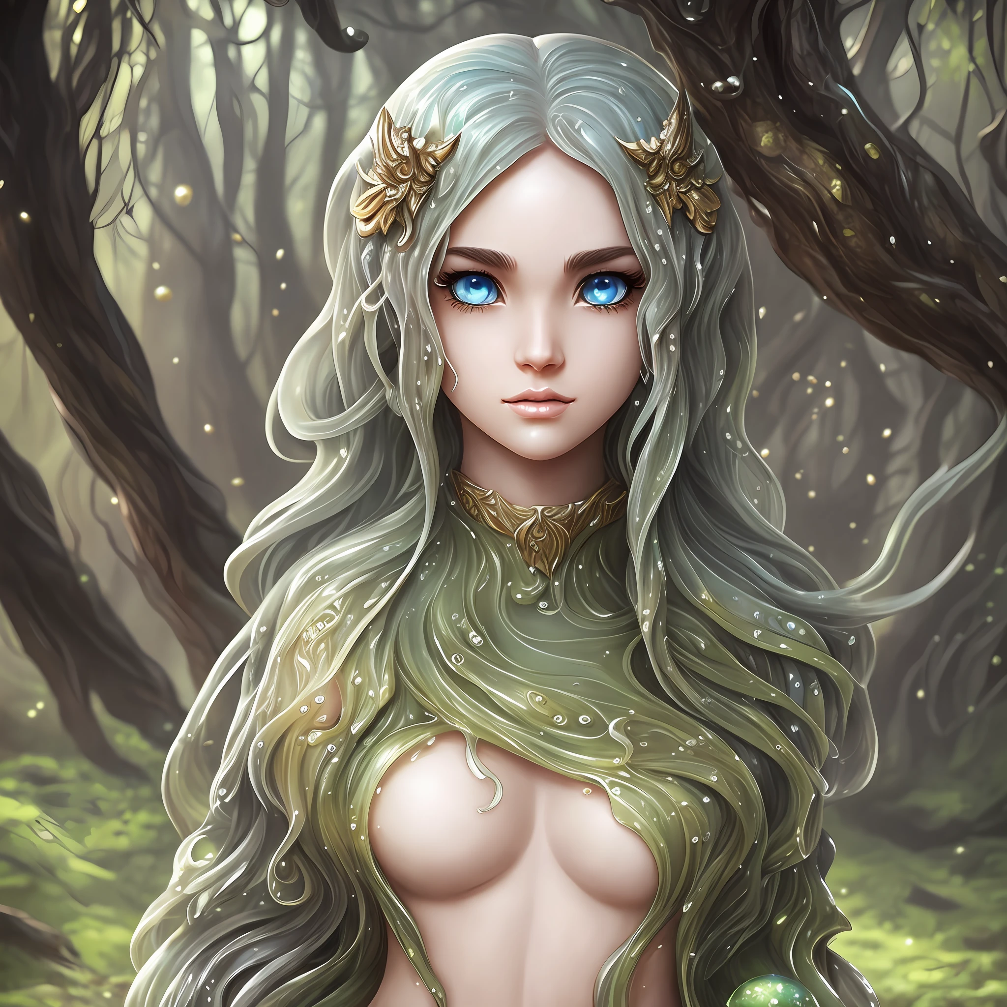 Fantasy Creature Character, Delicate Melted Slime Girl, Large Expressive Almond Eyes, Translucent Skin, Fantasy, Joel Jurion, Sharp Focus, High Quality --auto --s2