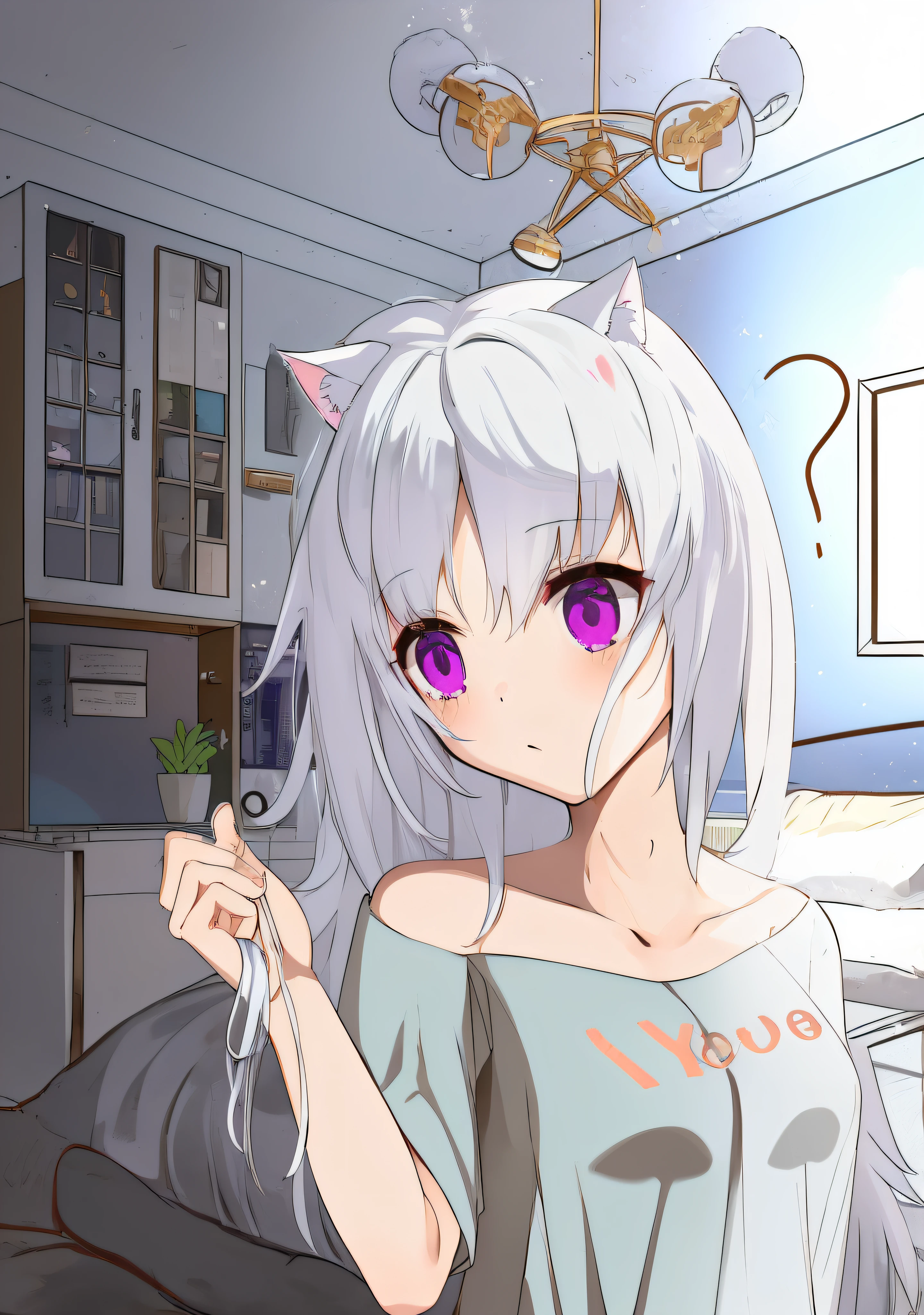 anime girl with purple eyes and white hair in a room, anime catgirl, cute anime catgirl, anime moe artstyle, in anime style, in an anime style, anime cat, white cat girl, anime girl with cat ears, beautiful anime catgirl, anime artstyle, nekomimi, anime style. 8k, anime art style