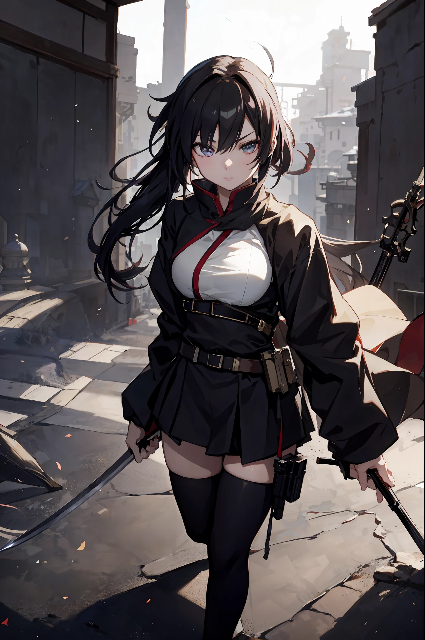 anime girl with a sword in a city setting, badass anime 8 k, anime style 4 k, 4 k manga wallpaper, 4k anime wallpaper, artwork in the style of guweiz, guweiz on artstation pixiv, guweiz on pixiv artstation, anime art wallpaper 8 k, anime wallpaper 4 k, anime wallpaper 4k