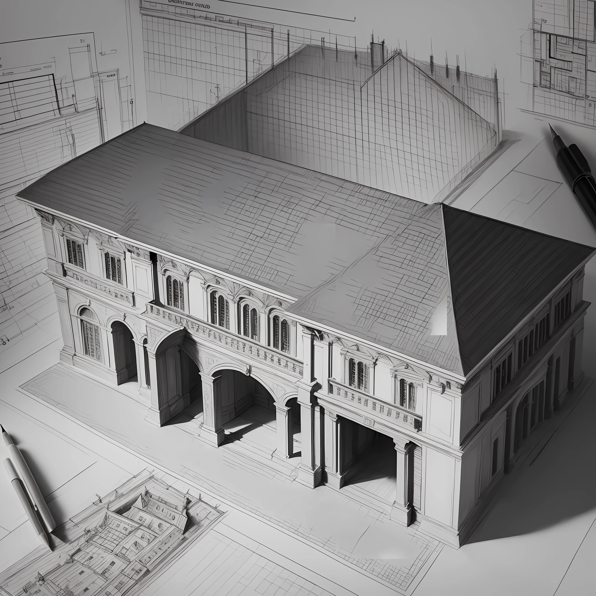 architectural sketch plan by pencil --auto --s2