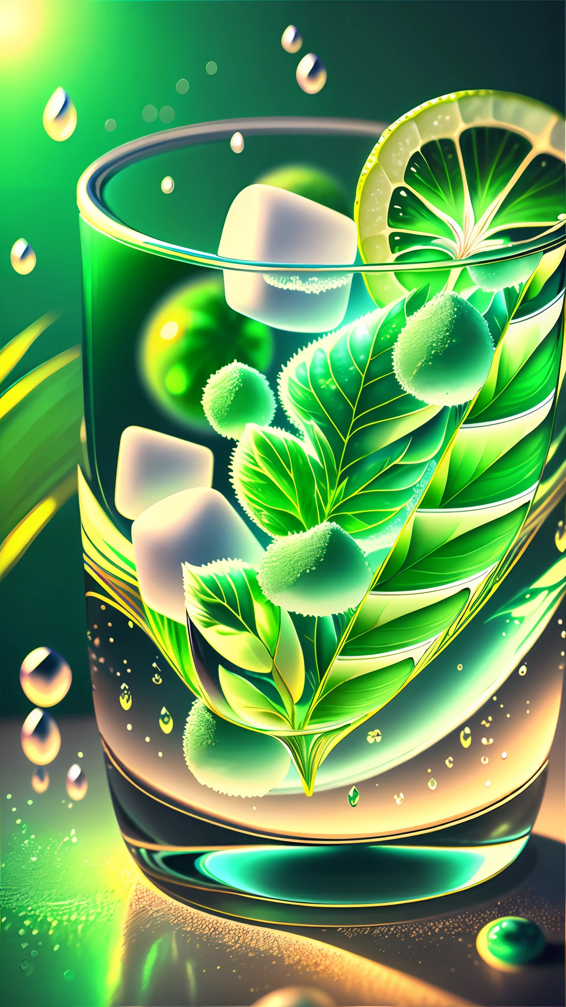 Wallpapers, drinks, ice cubes,
Mint, lime, tropical plants, hot weather, HD detail, wet watermark, hyperdetail, cinematic, surrealism, soft light, deep field focus bokeh, ray tracing, diffuse (ultra-fine glass reflection) and surrealism. --auto --v6 --s2