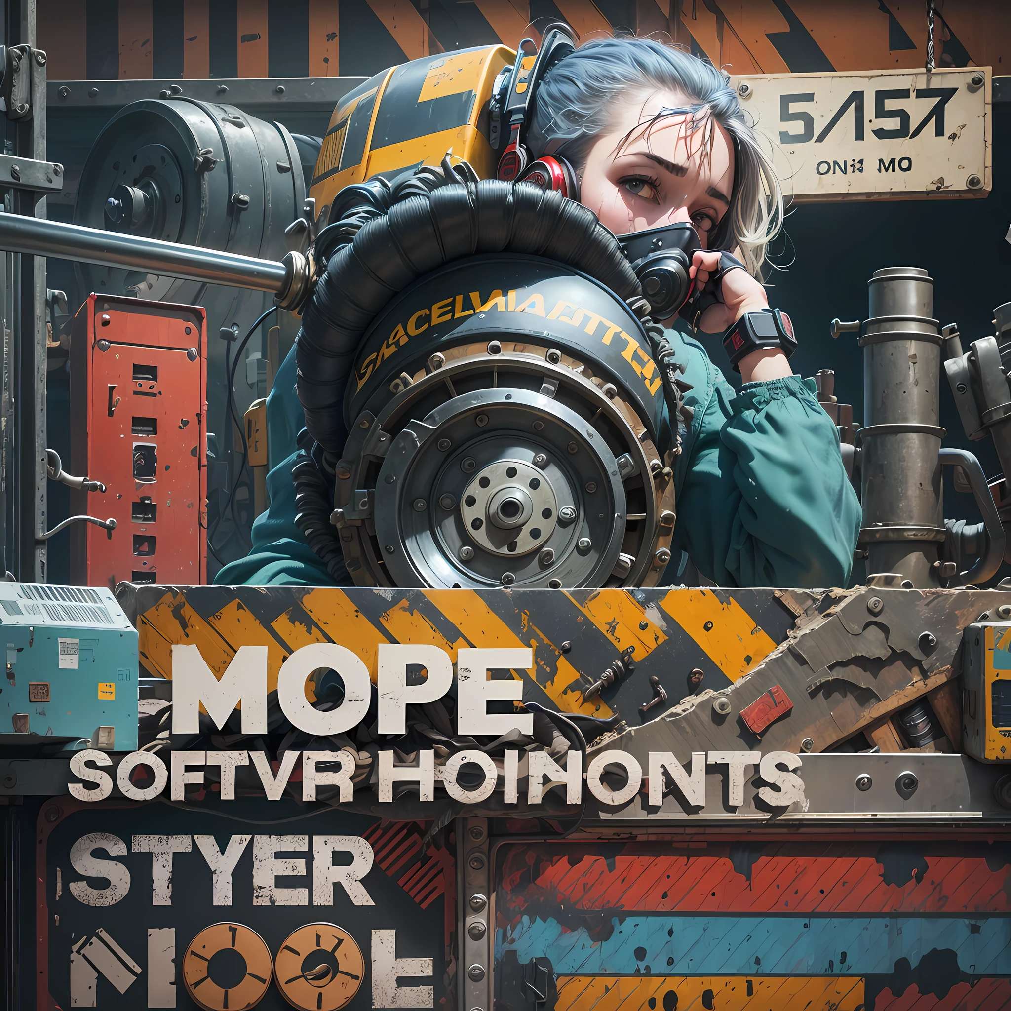 Masterpiece, best quality, ultra-detailed, illustration, 1girl, solo, shiny, reflective, latex, overalls, sexy, body, stooped standing, detailed, work shoes, messy, workshop, industrial, high heels, black, red, silver, metal, gloves, goggles, protection, equipment, machinery, tools, sparks, dirt, dirt, oil, stains, sweat, exhaust, pipes, gauges, dials, buttons, levers, cables, wires, hydraulics, systems, hydraulic presses, Cranes, pulleys, welding, torches, grinders, drills, saws, hammers, screwdrivers, wrenches, pliers, wrenches, toolboxes, fire extinguishers, first aid kits, ventilation, pipes, lamps, emergency exits, warning signs, warning tape, posters, calendars, coffee cups, dirty, workbenches, storage rooms, shelves, dumpsters, lockers, hard hats, safety vests, earmuffs, masks, respirators, smoke, smoke, debris, concrete floors, concrete walls, metal beams, rivets, bolts, screws, nuts, washers, Chains, ropes, hooks, jigs, magnets, bearings, lubricants, liquids, solvents, adhesives, lubrication, maintenance, repair, overhaul, upgrade, installation, assembly, manufacturing, customization, prototyping, research, development, testing, quality control, inspection, certification, compliance, regulations, standards, efficiency, productivity, innovation, excellence, satisfaction, teamwork, dedication, professionalism, empowerment, diversity, equality, respect, safety culture, industrial fashion, sci-fi, cyberpunk, dystopia --auto --s2