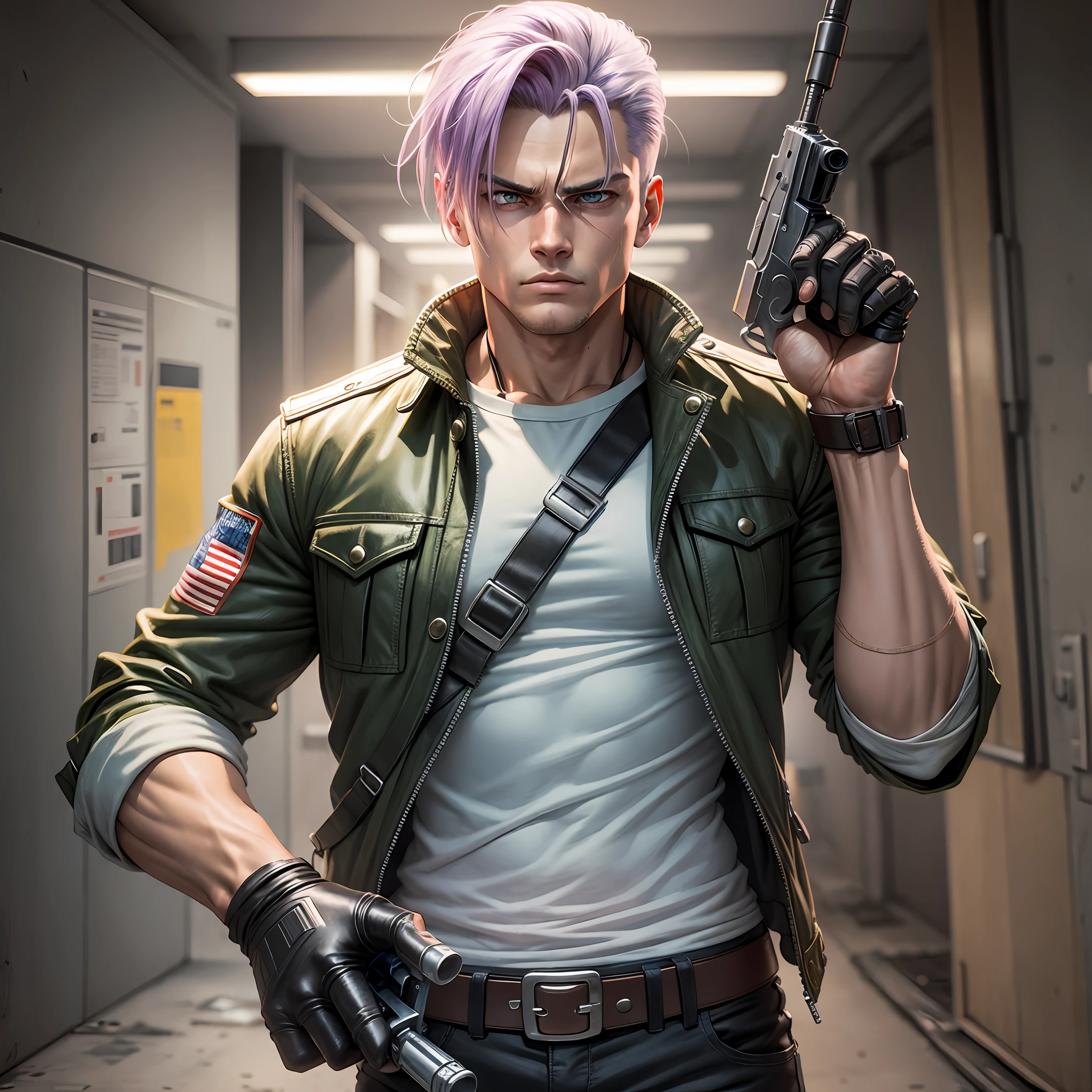 Trunks dressed as a terminator with shotgun in his hand --auto --s2