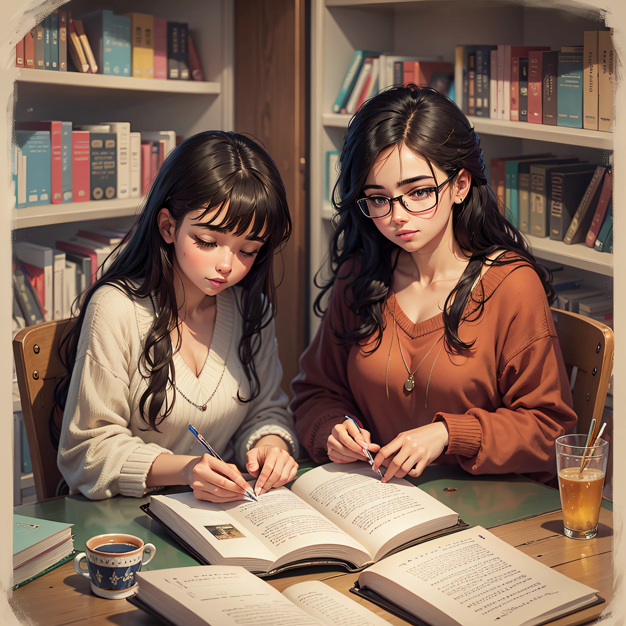 Two people reading a book --auto --s2