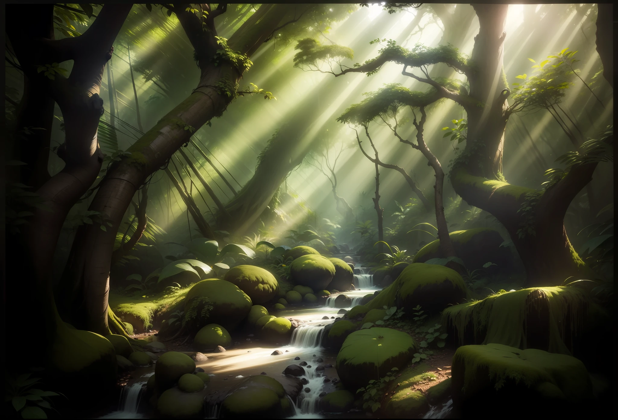 top quality, masterpiece, jungle, forest, CG, three-dimensional, forest, bright