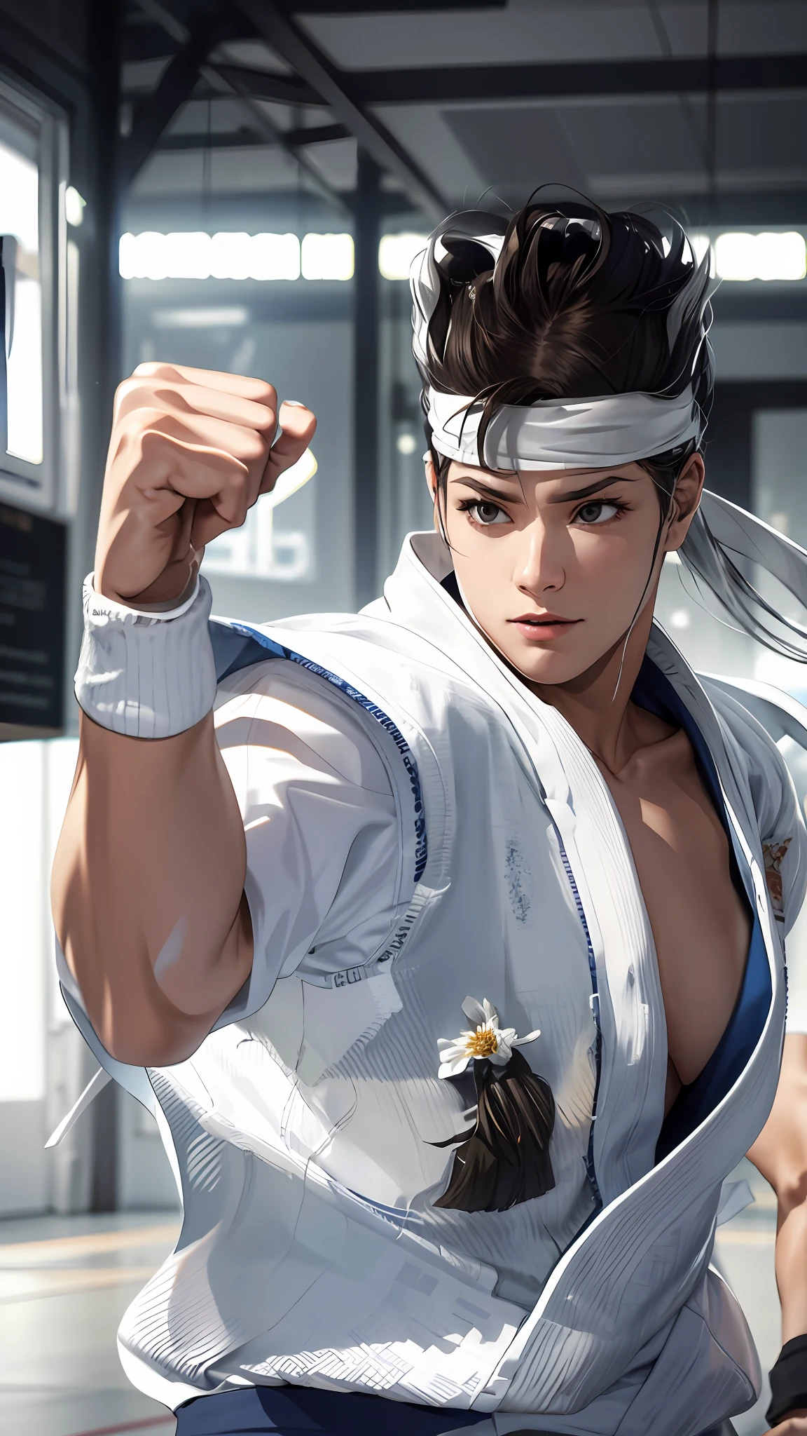 High Resolution, Ultra Detailed, Women, White Judogi, Dojo, Sleeveless
