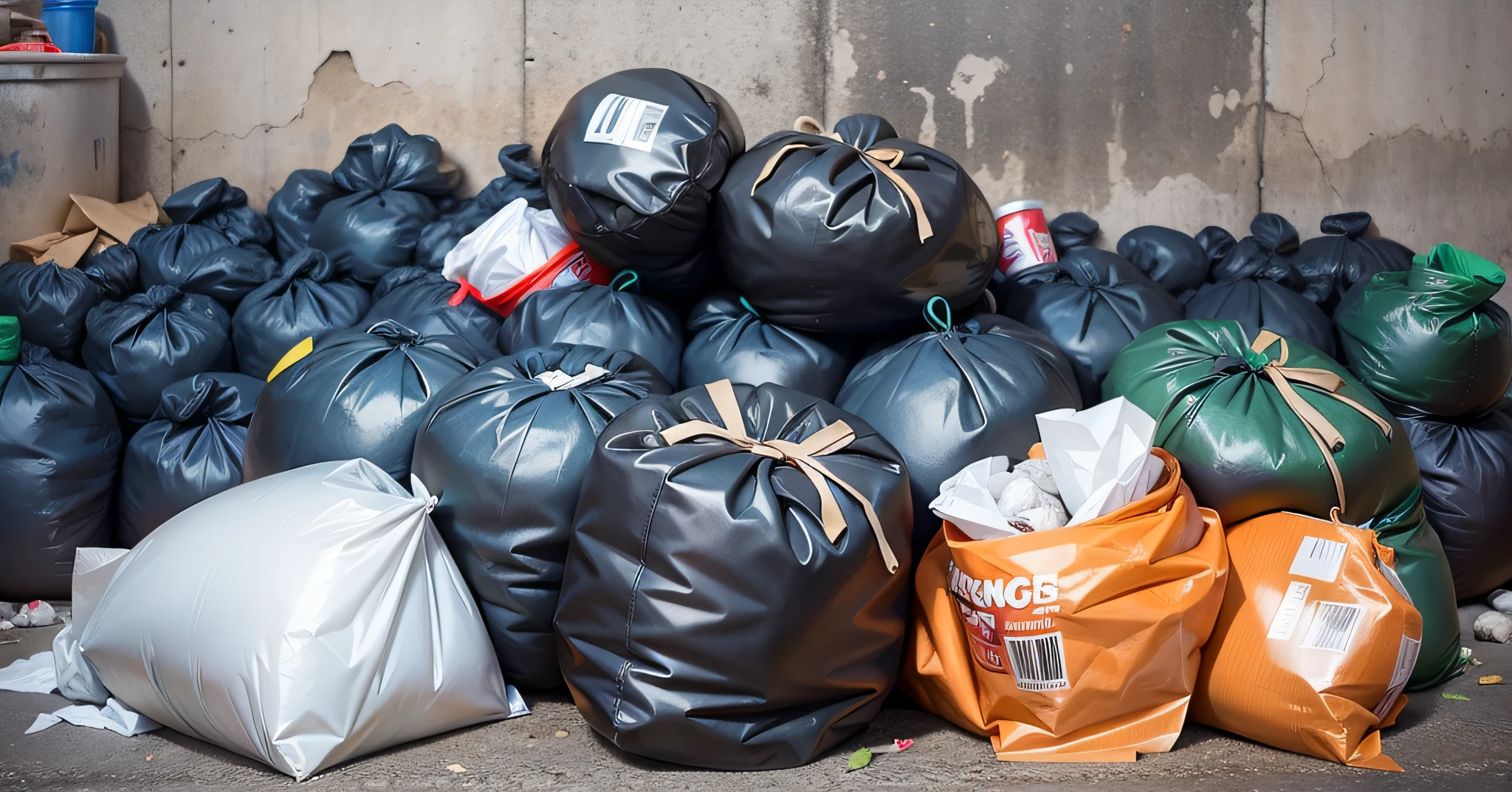 Garbage bags with garbage in garbage dumps