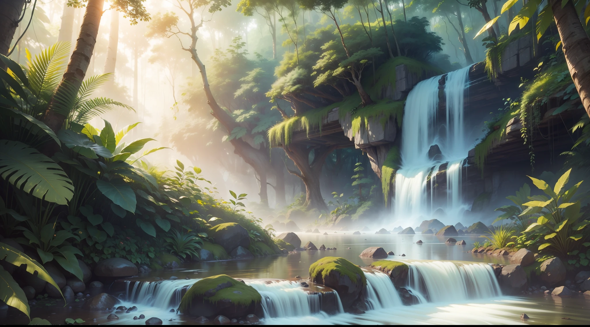 top quality, masterpiece, 8K, jungle, daytime, so beautiful, cg, forest, vivid, detailed, vivid, vivid, colorful, nature