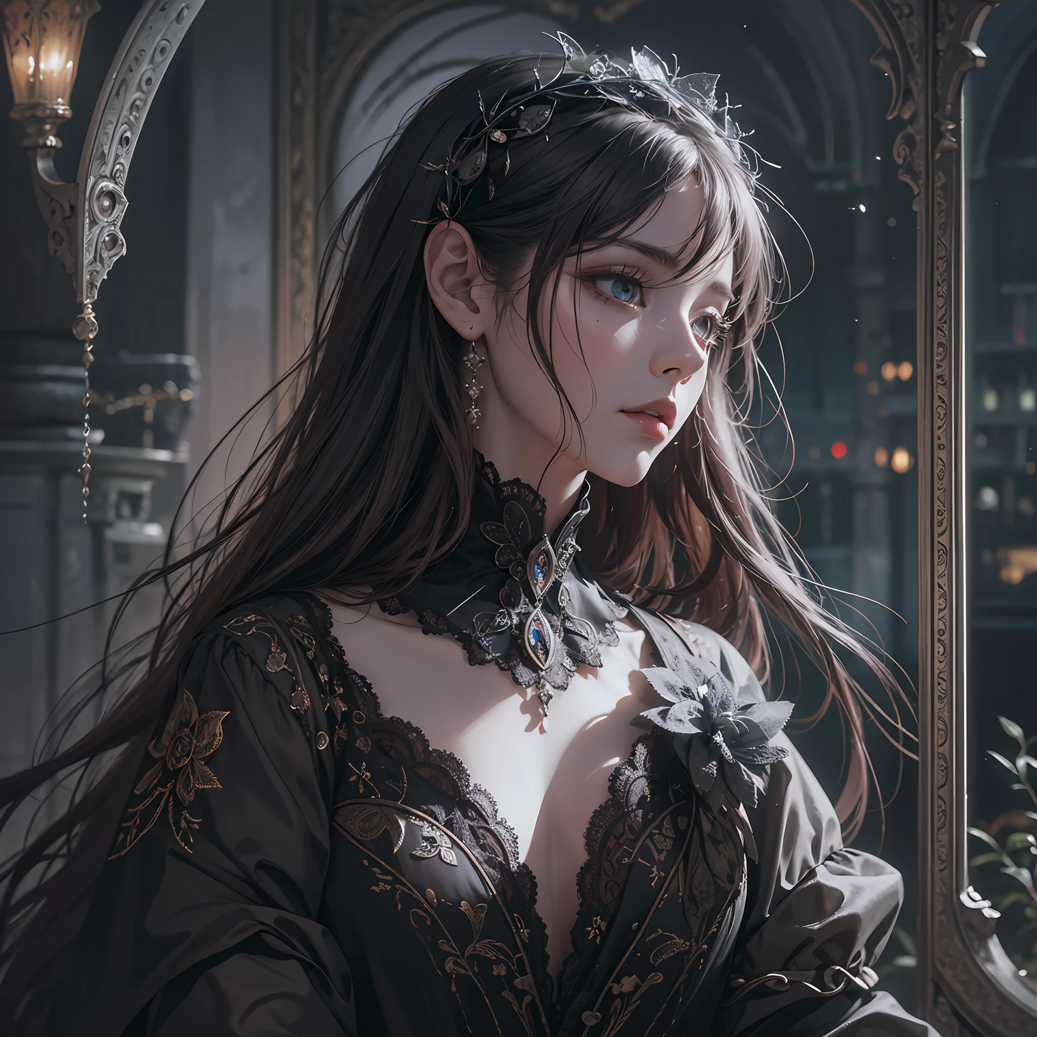 Official Art, Unity 8k wallpaper, super detailed, beautiful, beautiful, masterpiece, best quality,
darkness, atmosphere, mystical, romantic, creepy, literature, art, fashion, victorian, decoration, intricacies, ironwork, dress, contemplation, emotional depth, supernatural,
1 boy, solo, neck, bust composition --auto --s2