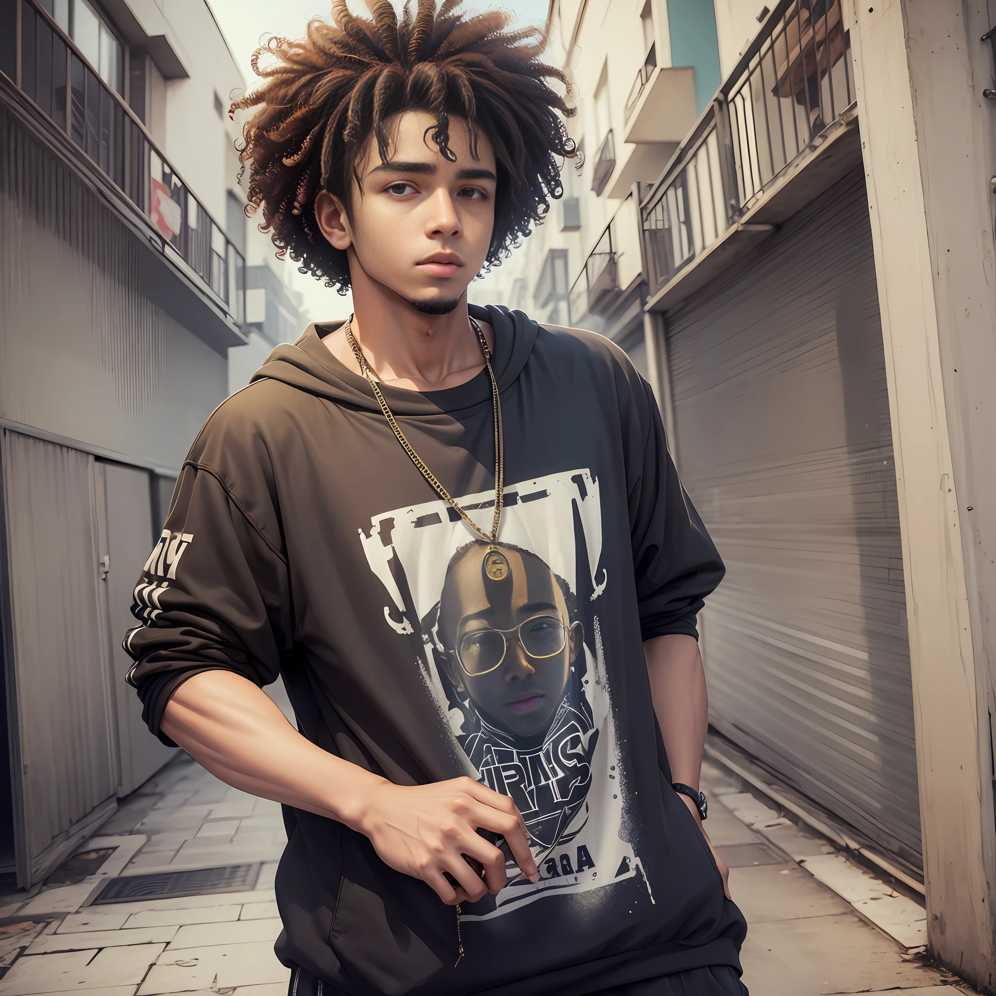 boy, in hip hop clothes, curly haired, without glasses --auto --s2
