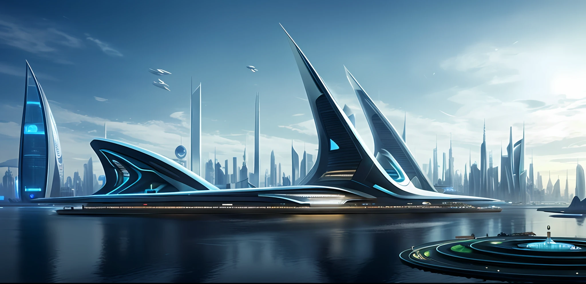 futuristic city with a futuristic building and a boat in the water, hyper-futuristic city, futuristic architectural art, photo of futuristic cityscape, futuristic buildings, by Zha Shibiao, futuristic dystopian city, futuristic architecture concept, futuristic cityscape, futuristic city, otherwordly futuristic city, beautiful city of the future, futuristic concept art, futuristic city scape, futuristic metropolis