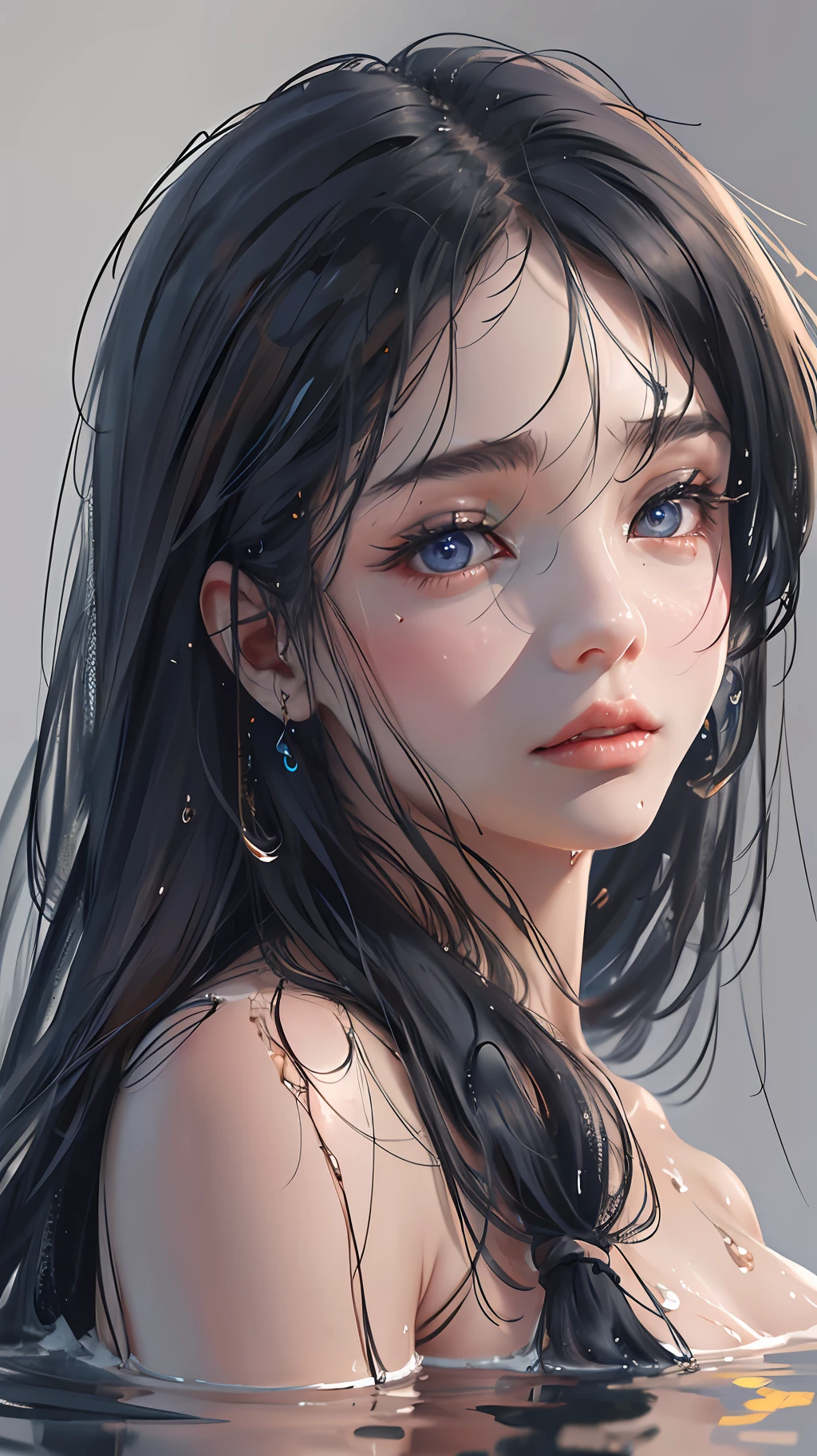 Wet body, highly detailed face and skin texture, detailed eyes, double eyelids, long hair