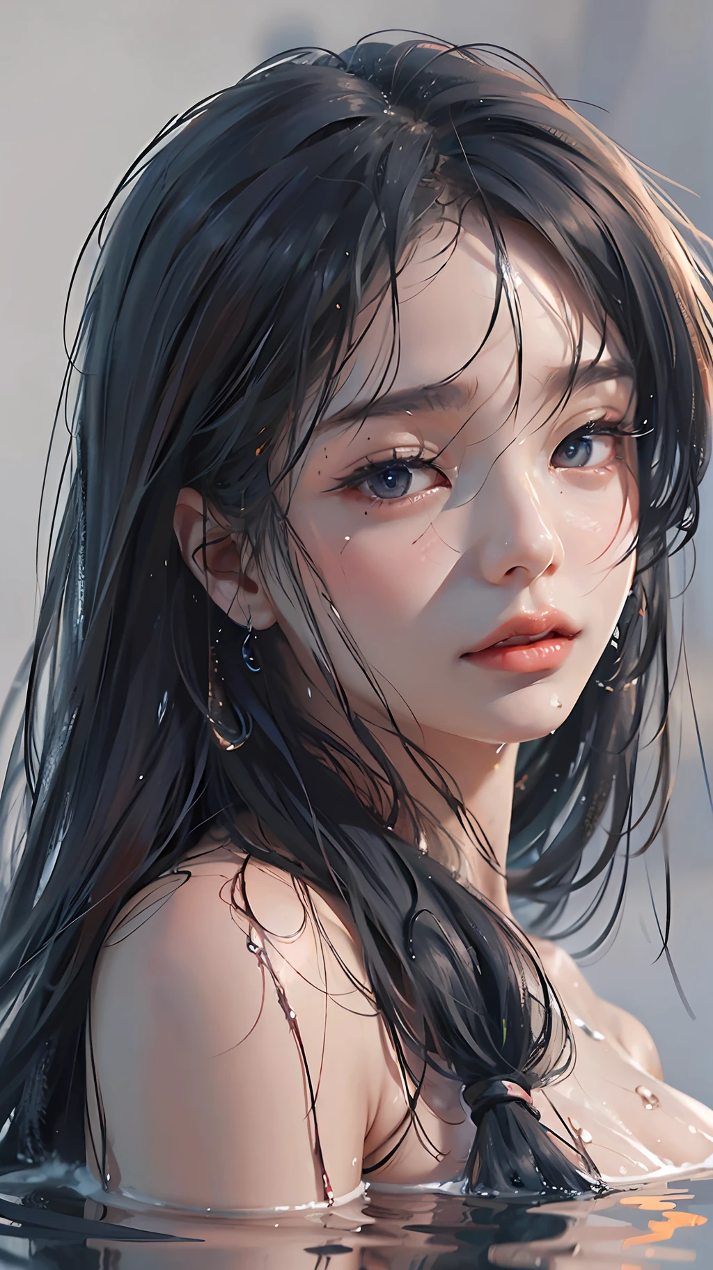 Wet body, highly detailed face and skin texture, detailed eyes, double eyelids, long hair