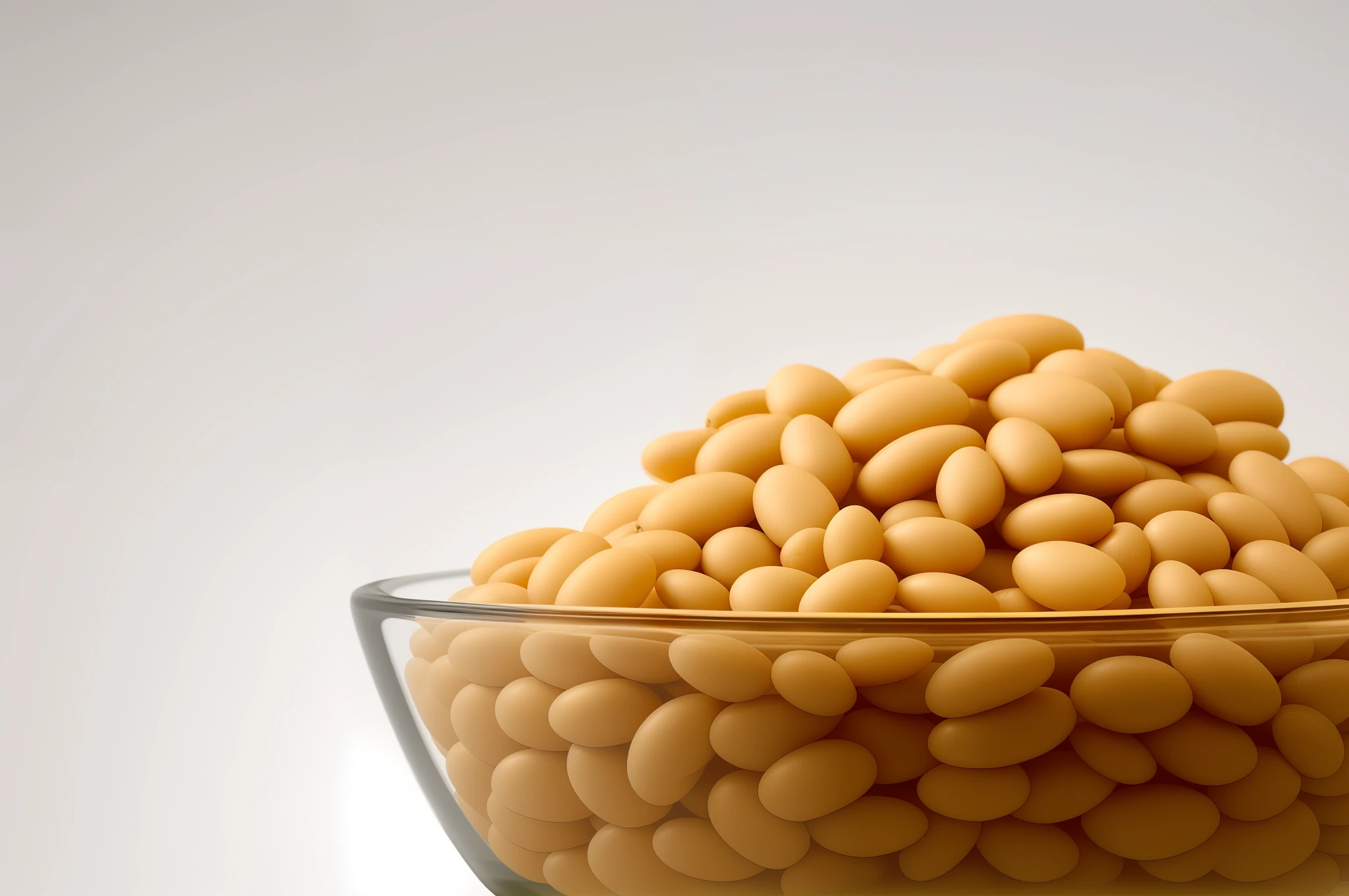 On the table there is a glass bowl full of beans with black navel in the middle of the beans, 4K HD