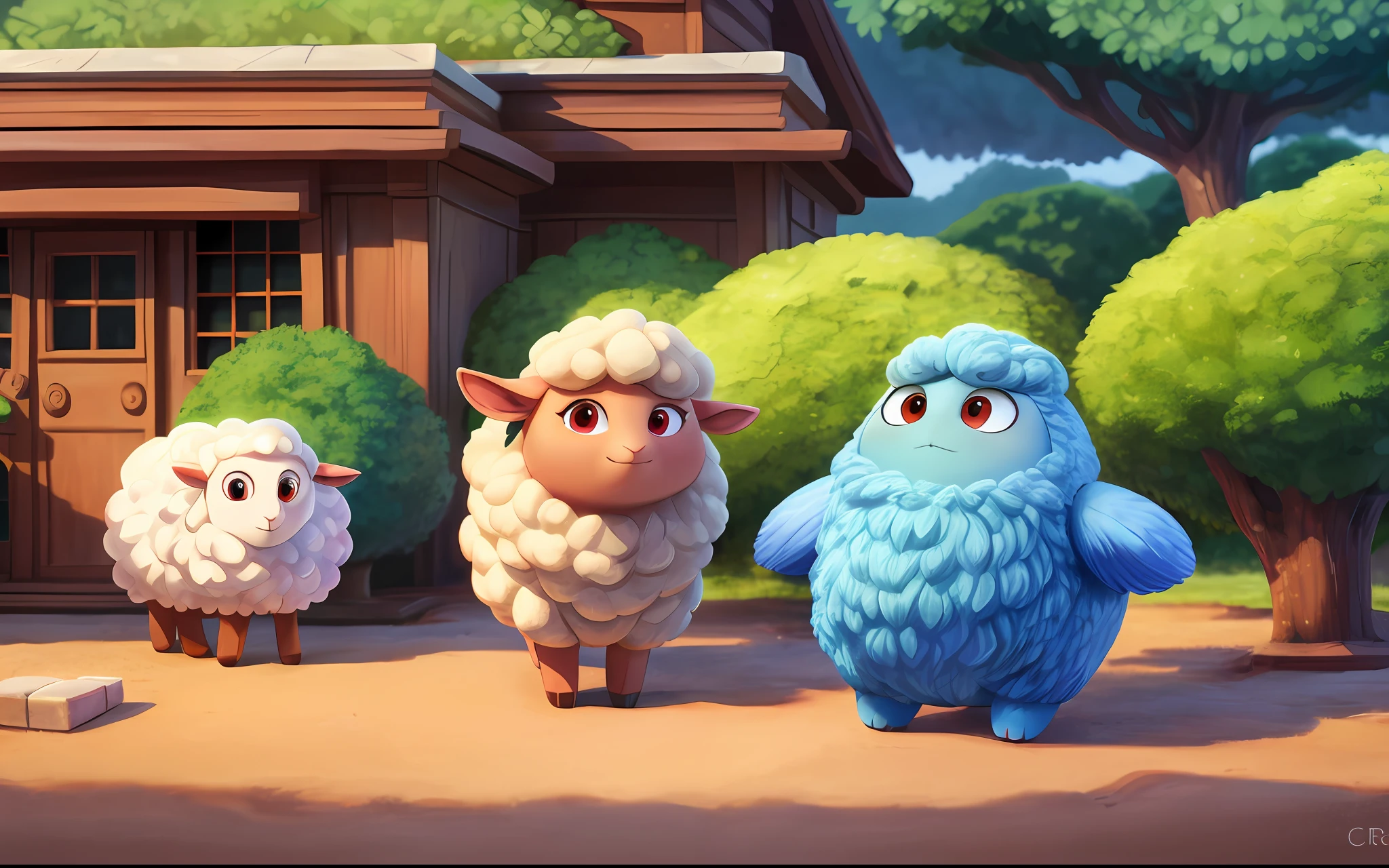 Several sheep, clean background, full body picture, Ghibli-like colors, Pixar, blind box toy style, diorama drawing, Sony FE GM, best quality, super detail, 8k, high resolution, UHD, ccurate, masterpiece, high detail, award-winning