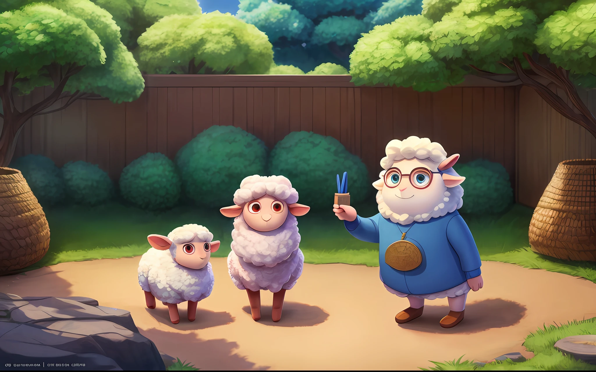 Several sheep, clean background, full body picture, Ghibli-like colors, Pixar, blind box toy style, diorama drawing, Sony FE GM, best quality, super detail, 8k, high resolution, UHD, ccurate, masterpiece, high detail, award-winning