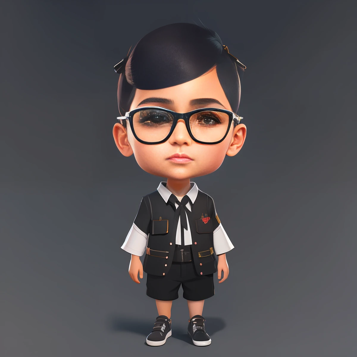 dreamlikeart style, zenke2 portrait, a ultradetailed beautiful portrait panting of a stylish zenke2 wearing a shirt with a tie, she has black hair and an eyepatch, by ilya kuvshinov, greg rutkowski and makoto shinkai, trending on artstation, 39-years-old male Fashion Artist , super short hair,front-facing, casual wear , full body view, highly detailed hands ,wearing Round thin frame glasses,