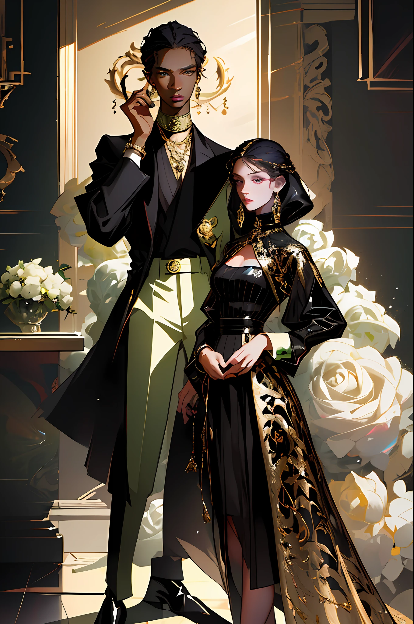 (best quality, masterpiece), fancy party, people posing for photo, models, various people in the salon, fashionable clothing, versace, gucci, model, fashion, fixed look, fine details on the face, elegant, fashion, movie light, clear eyes, (dark circles), designer clothes, elegant colors, indirect light