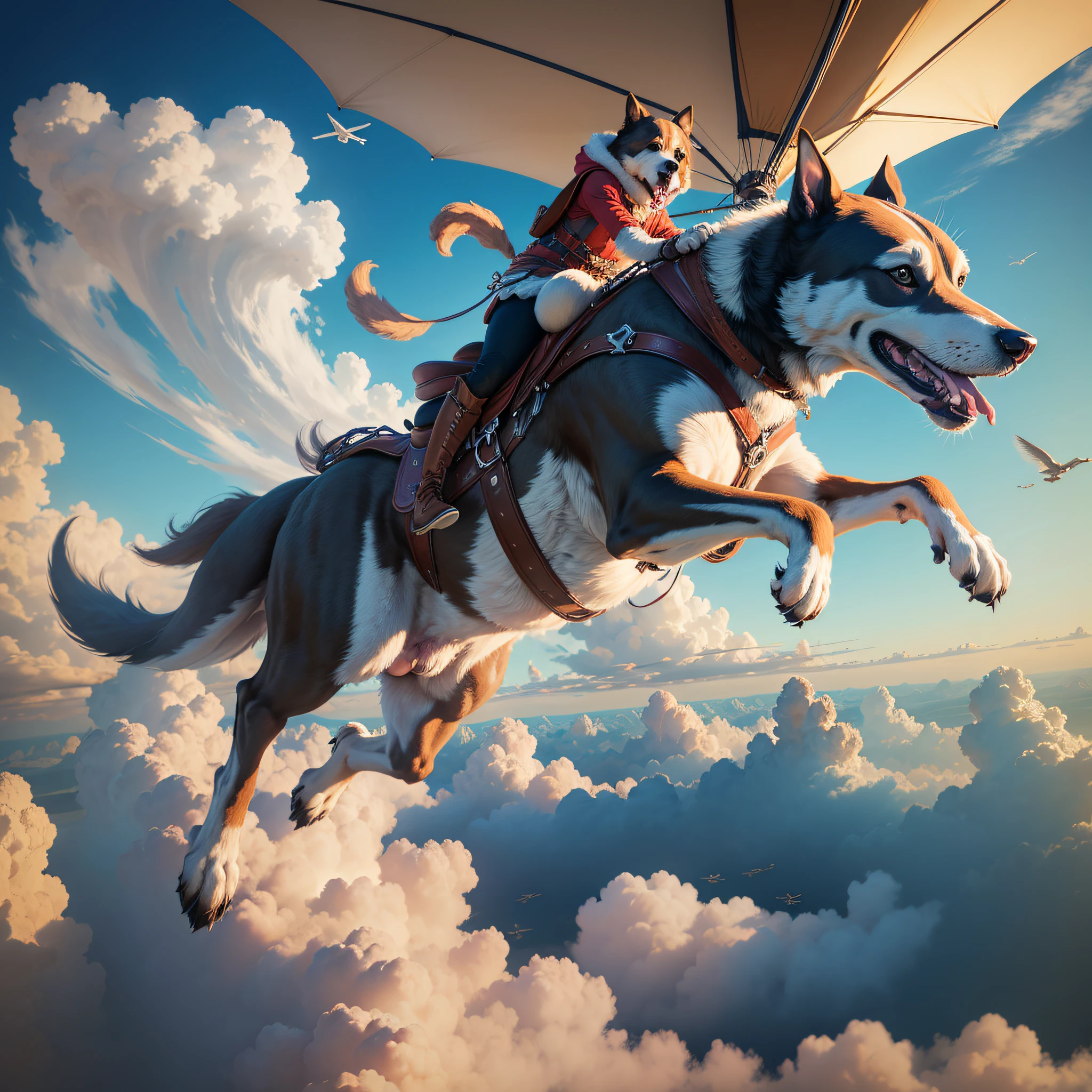 flying ,giant ,dog ,riding, best picture, 4k --auto --s2