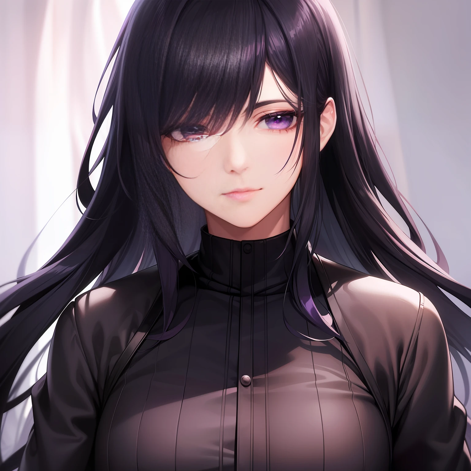 A gorgeous man, age 20, perfect face, long black hair, purple eyes, wearing modern clothes, 2D, 4k, award-winning digital art, (extremely detailed: 1.5), (soft lighting:1.2) (extremely detailed face)