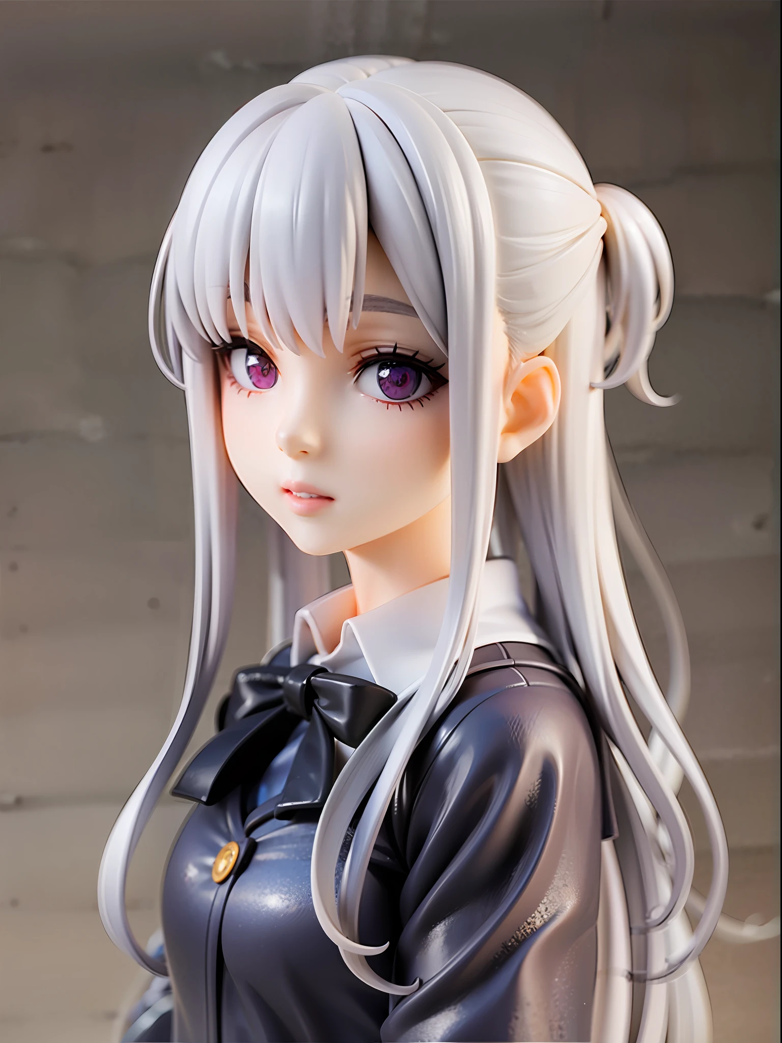 1girl,white hair, long hair, school uniform, beautiful eye, simple background, wakame