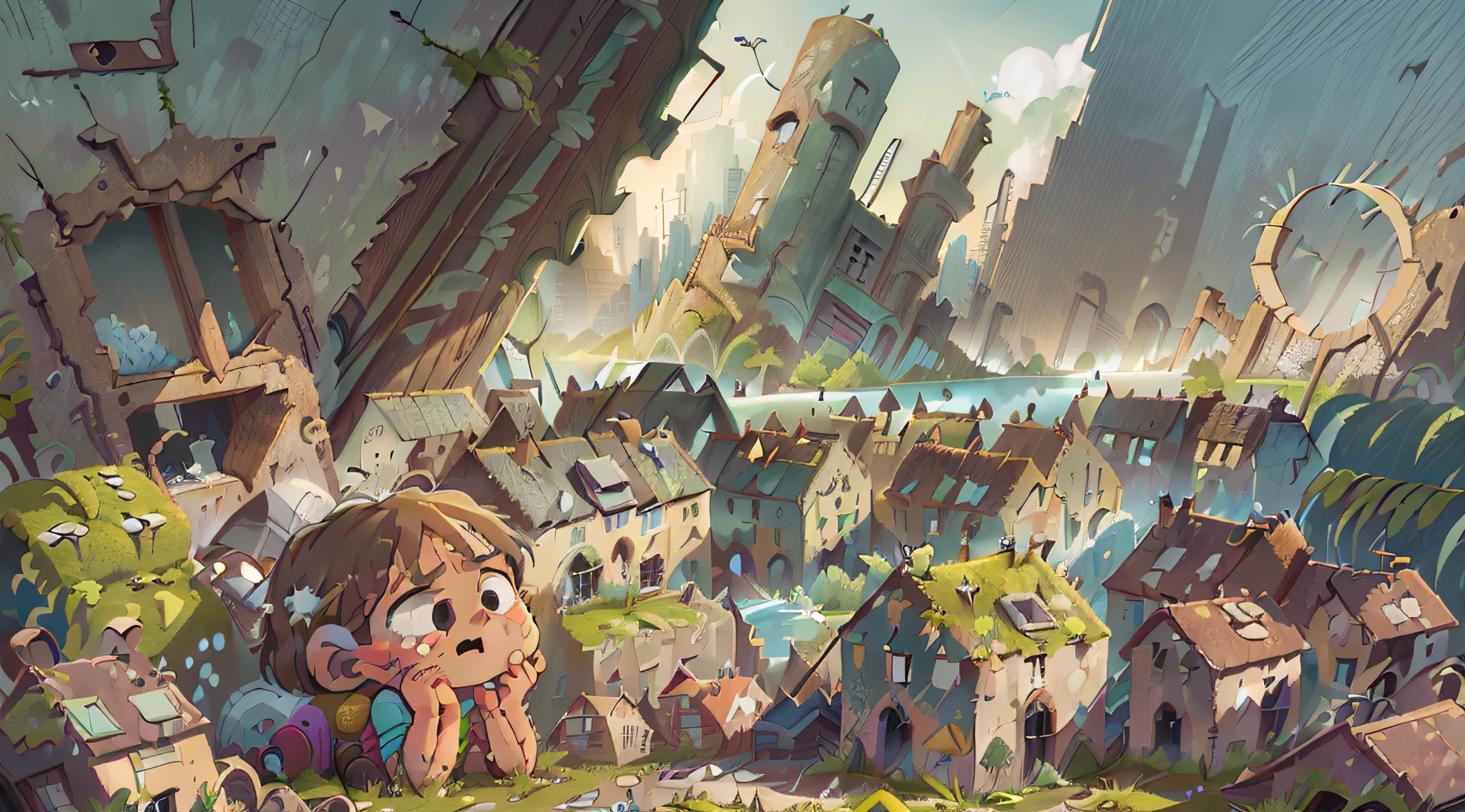 (SFW), ((((ruined and devastated city))) (((No one))), (((No people))), (((no children))), (((no animals))), realistic photo, high resolution, masterpiece, children's book illustration, UHD, Ultra Detailed, Ultra Realistic, Cute Full Color, cinematic poster style perfect quality, clear focus, colorful, perfect face, intricate details, ultra-low viewing angle, wide-angle lens