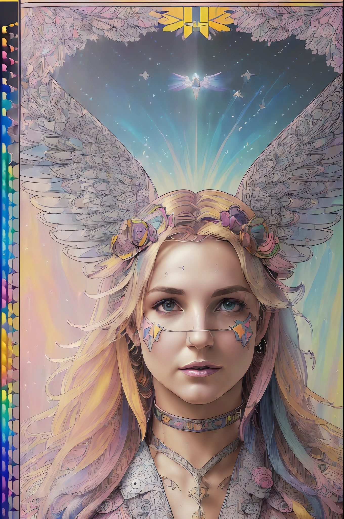 (Britney Spears winged) Perfectly centered photograph of a real-life divine ((angel)) with wings descending from (((sky))), flying, floating, hovering, fantasy, d&d, magic, dreamer, particle effects, (((stunning environment)), wide angle, (((detailed environment)), detailed background, realistic, (((highly detailed)), ((intricate)), detailed face, professional digital painting, art station, concept art, pastel colors, ((((professional coloring with classification )))), Photorealism, 8K, crisp lighting, trends on Tumblr, art by Artgerm and Greg Rutkowski and Alphonse Mucha and Loish and WLOP
