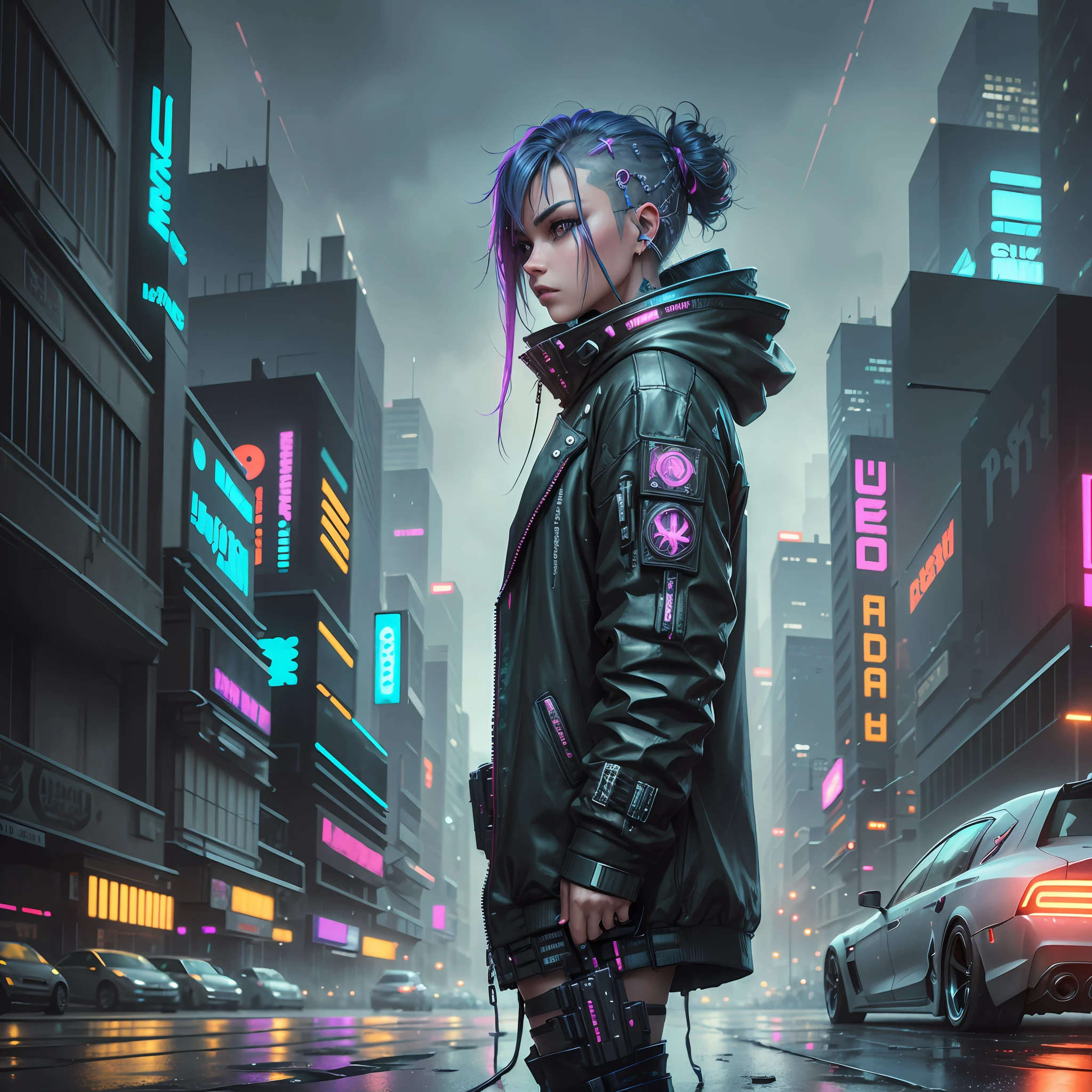 (Cyberpunk, HD, tech cool tones) The desolate streets in the rain with dull thunder in the distance, and the cold tones of the evening swallow the light. --auto --s2