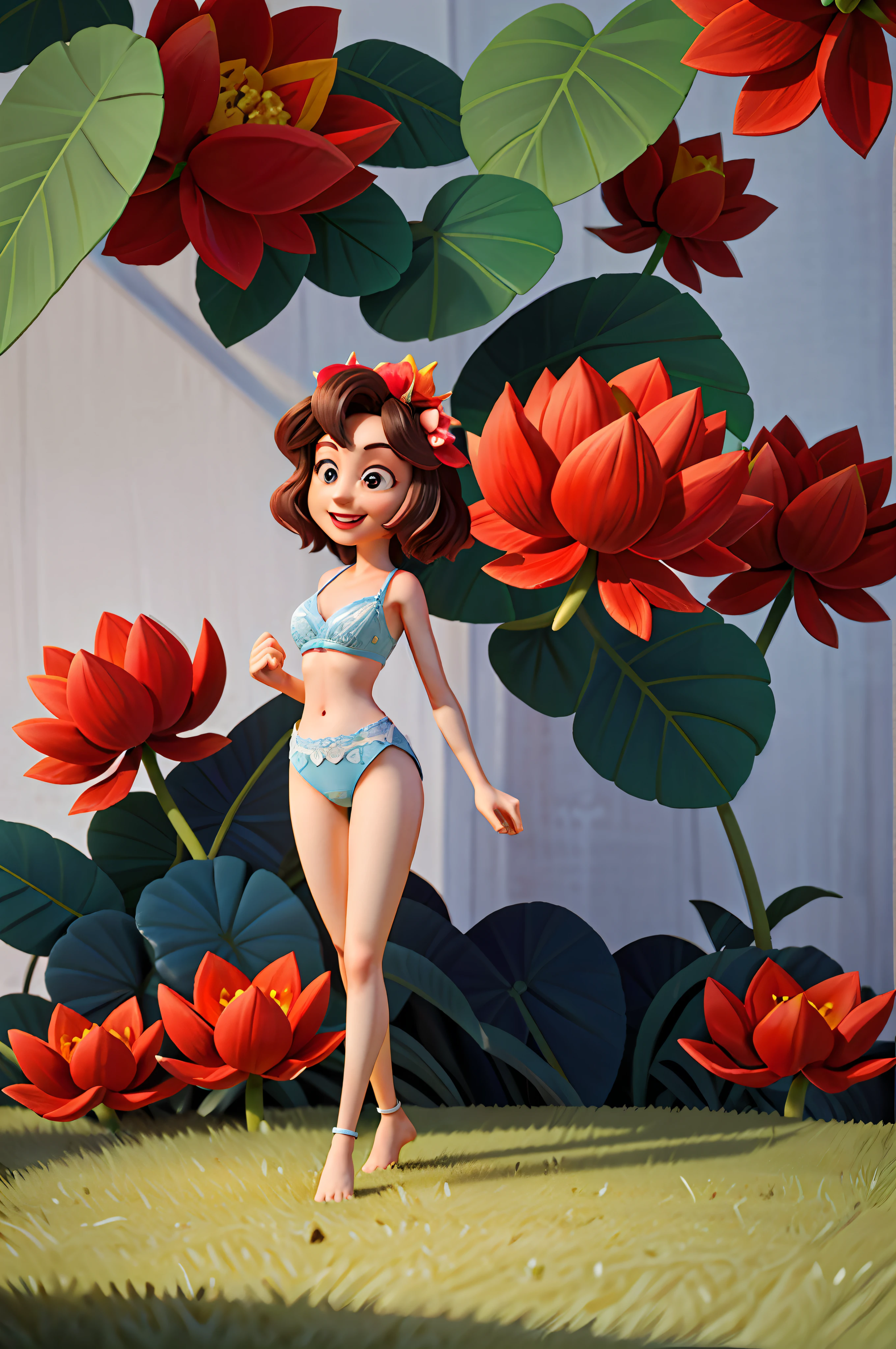 1 woman, flor, pétala, lingerie, sexy, naked, happy face, look at camera, sensualizing. perfect body, giant boobs