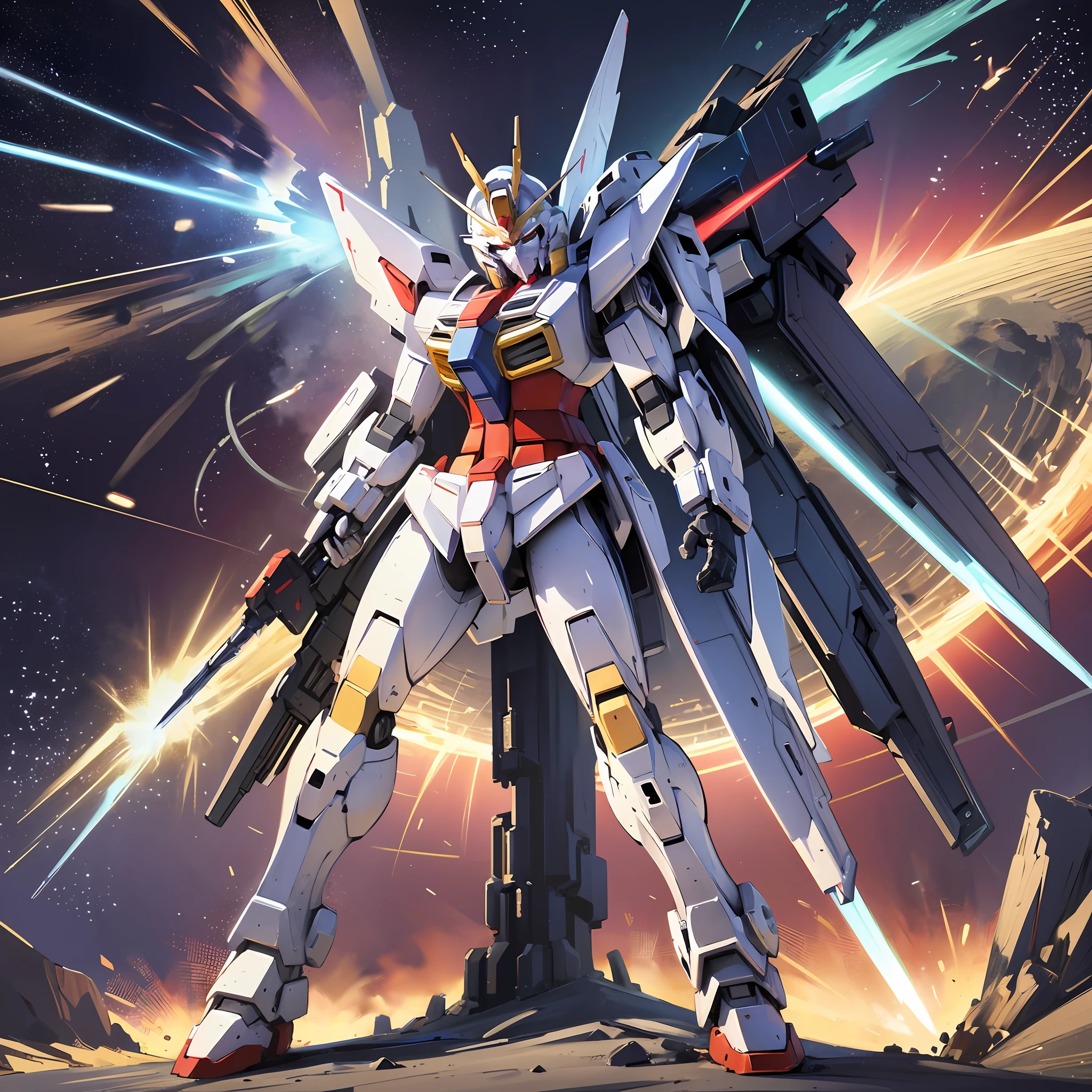 When it comes to the Gundam theme used in AI paintings, here are some key words:

1. Gundam: Gundam is a representative of the Japanese robot anime series. It has created many robots of different types and models, often used in works of art in AI paintings.

2. Mechanical: The mechanical construction of the Gundam is what makes it unique, and AI paintings often emphasize the detail and complexity of machine parts.

3. Mecha: Gundam is often classified as Mech, which refers to concepts similar to robots and combat armor. Gundam in AI paintings usually presents powerful and combative.

4. Universe: The Gundam series is often set in a future universe, and AI drawings often place Gundam in space or interstellar environments.

5. Weaponry: Gundam characters are usually equipped with a variety of weapons, such as shooting weapons, melee weapons, and rocket thrusters. The design of these features will also be highlighted in AI paintings.

6. Action Poses: Gundam often displays various action poses in battle, such as running, jumping, attacking, etc. Gundam artworks in AI paintings are often able to capture the vibrancy and power of these movements.

7. High-tech: The Gundam series is set up with high-tech elements such as robotics, artificial intelligence, and futuristic technology. These elements are also often represented in AI paintings. --auto --s2