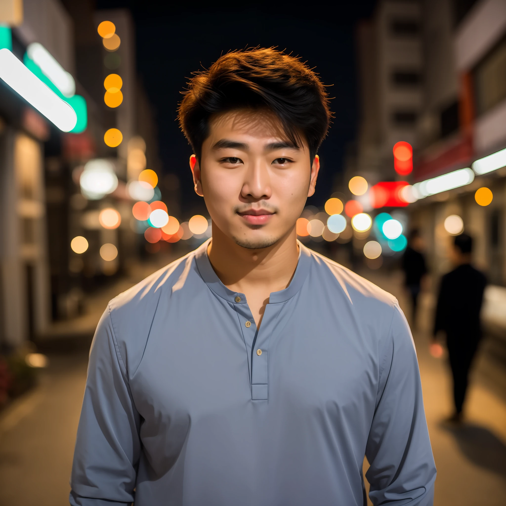 arafed asian man standing in a city street at night, south korean male, south east asian with round face, asian male, soft portrait shot 8 k, portrait soft low light, young man with beautiful face, 50 mm lens photo portrait, beautiful young man, 50mm portrait, 7 0 mm portrait, handsome young man, good looking face
