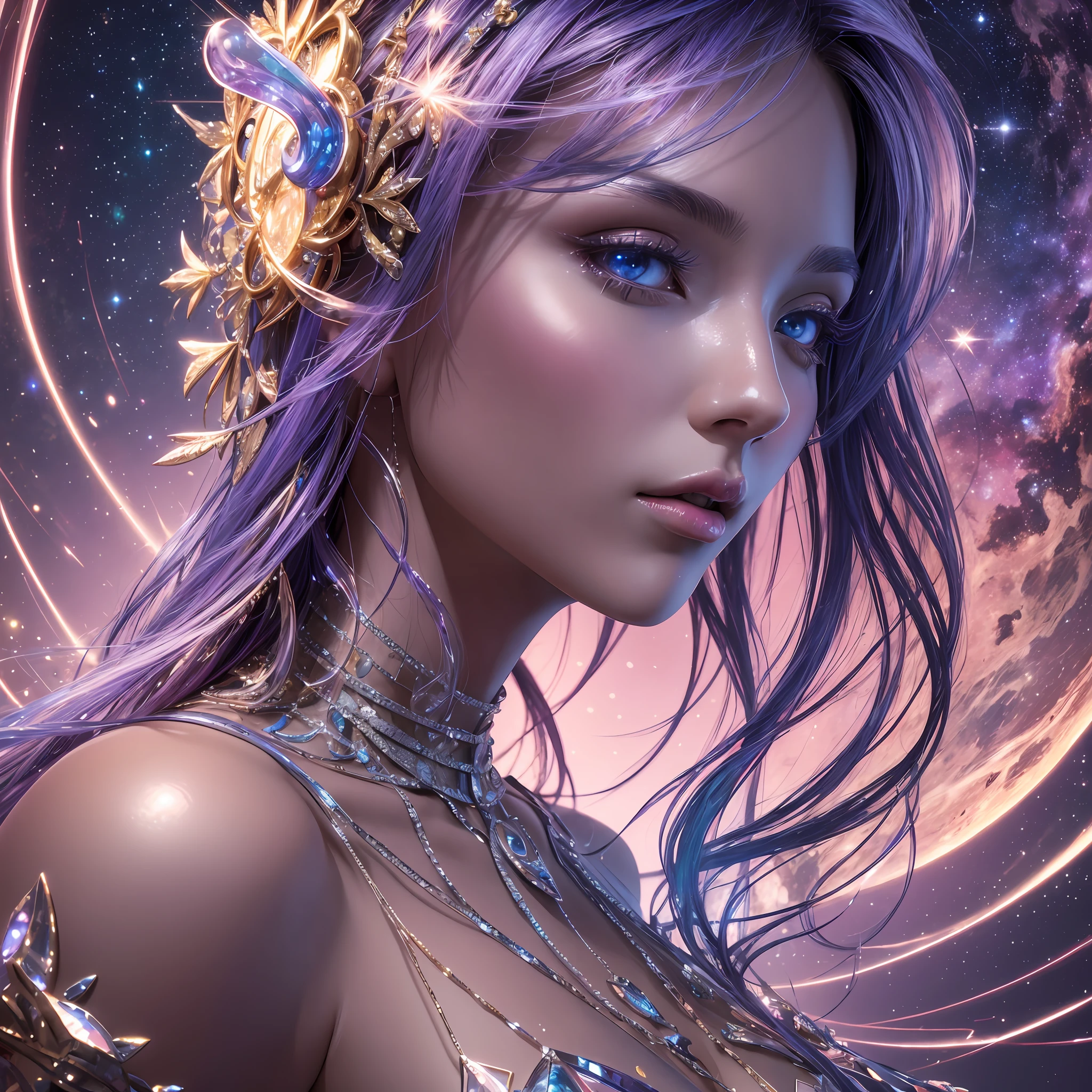 **low angle close up, devine babe with luxury skin. cosmic sacret shapes refractionable pulsecore mixed media surreal interesting rare shimmering fresh elegant aesthetic elements of muscular anatomy brilliant colors, volumetric, dramatic light, depth, 3d, zbrush, houdini, unreal engine, detailed render, --ar 9:16 --niji 5 --style expressive --s 750** - (Open on website for full quality) (relaxed) --auto --s2