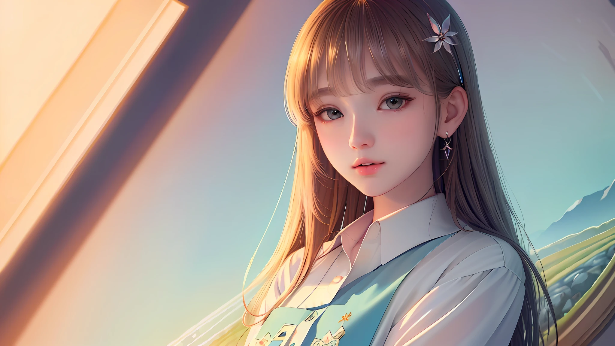 original,(illustration:1.1),(best quality),(masterpiece:1.1),(beautiful and clear background:1.25),(extremely detailed CG unity 8k wallpaper:1.1),
1girl, flat bangs, stunning innocent symmetry face, shirt, emotional, ulzzang, (PureErosFace_V1:0.7)