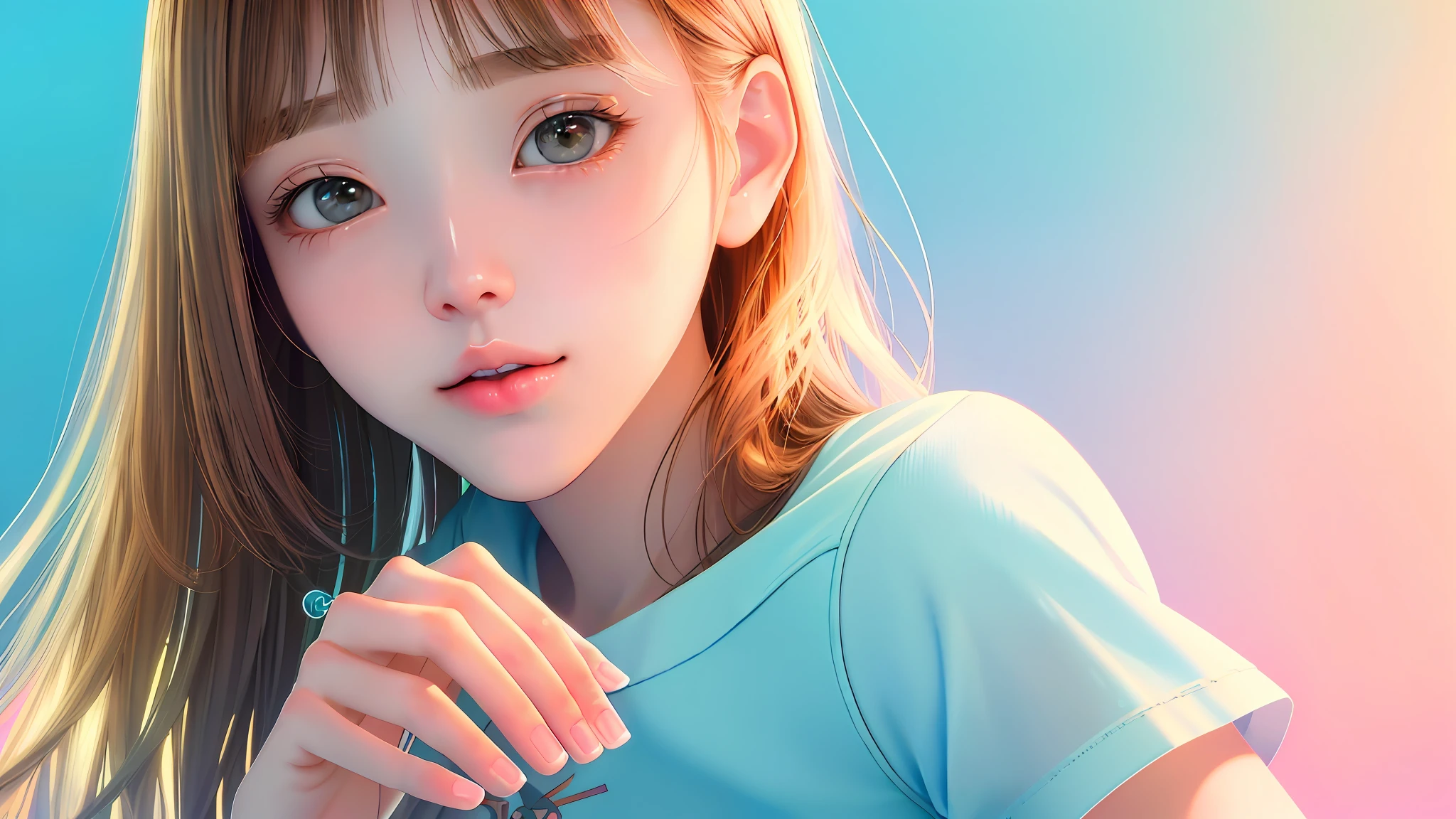 original,(illustration:1.1),(best quality),(masterpiece:1.1),(beautiful and clear background:1.25),(extremely detailed CG unity 8k wallpaper:1.1), 
1girl, flat bangs, stunning innocent symmetry face, shirt, emotional, ulzzang, (PureErosFace_V1:0.7)