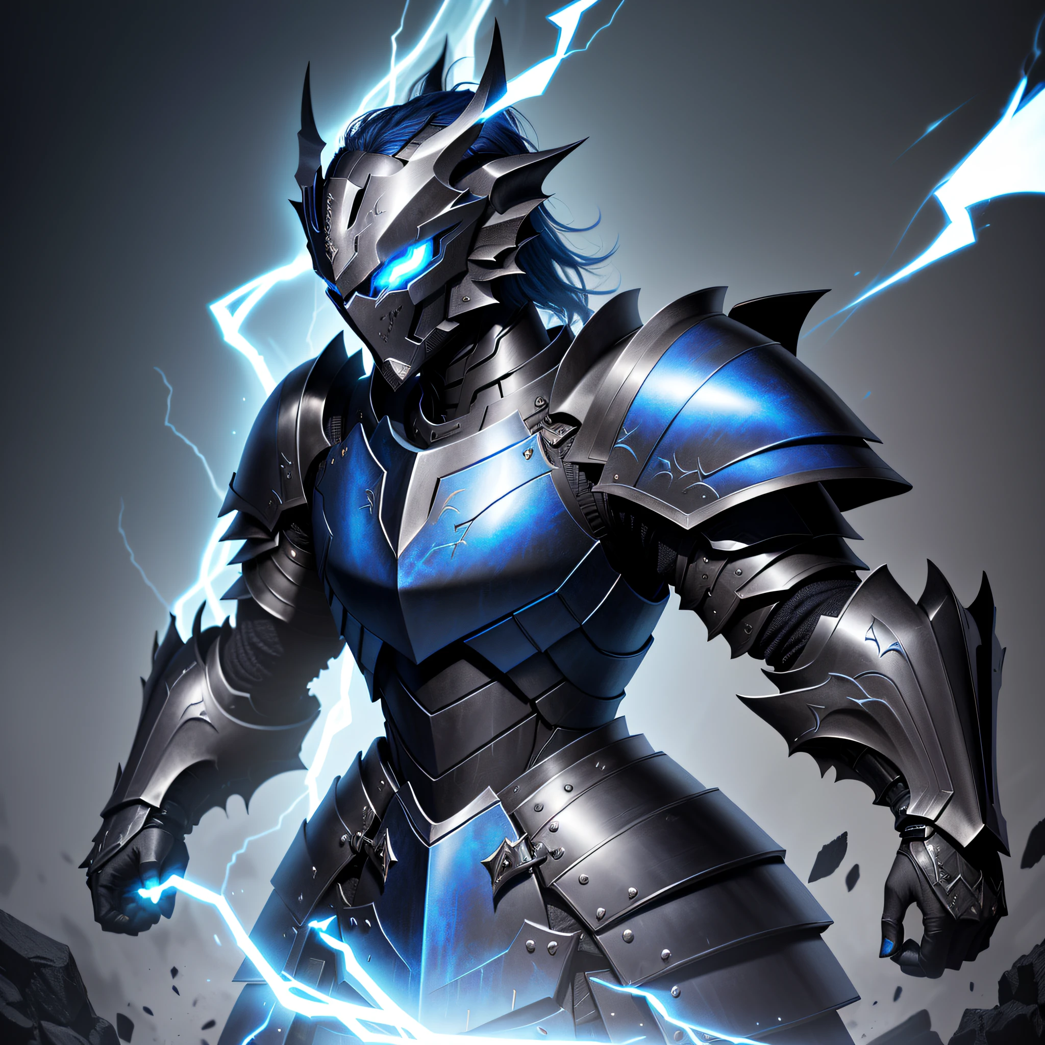 Knight woman with blue eyes and a black armor, dragon knight, demonic armor, dragon, inspired armor, draconian looking armor, evil knight, dragon armor, dragon inspired armor, blue armor, ancient dragon full plate armor, shadow armor, epic costume digital art style, dark armor, black and blue armor, helmet, shadow knight, fantasy inspired dragon armor, the flash, SAVITAR