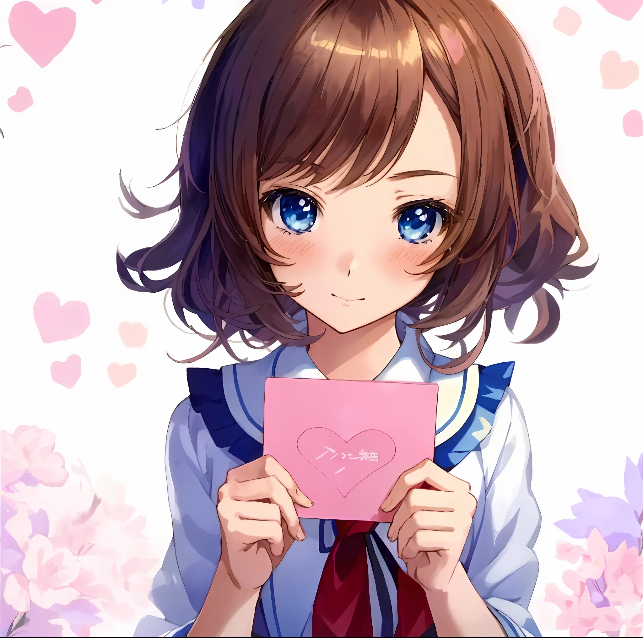 anime girl with pink card with heart, cute anime girl, (anime girl), cute anime girl portrait, cute anime girl, anime lover, beautiful anime girl, anime girl, cute anime girl portrait, cute girl anime visual, cute anime girl portrait, anime girl, Cute anime, the best girls of anime