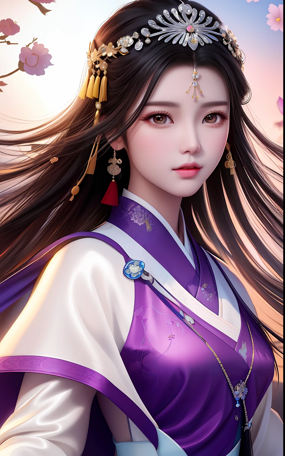 a cartoon of a woman with long black hair and earrings, in style of digital illustration, a beautiful artwork illustration, digital cartoon painting art, chinese girl, portrait of mulan, beautiful character painting, stunning art style, beautiful digital illustration, digital character illustration, digital art of an elegant, palace , a girl in hanfu, in style of atey ghailan
