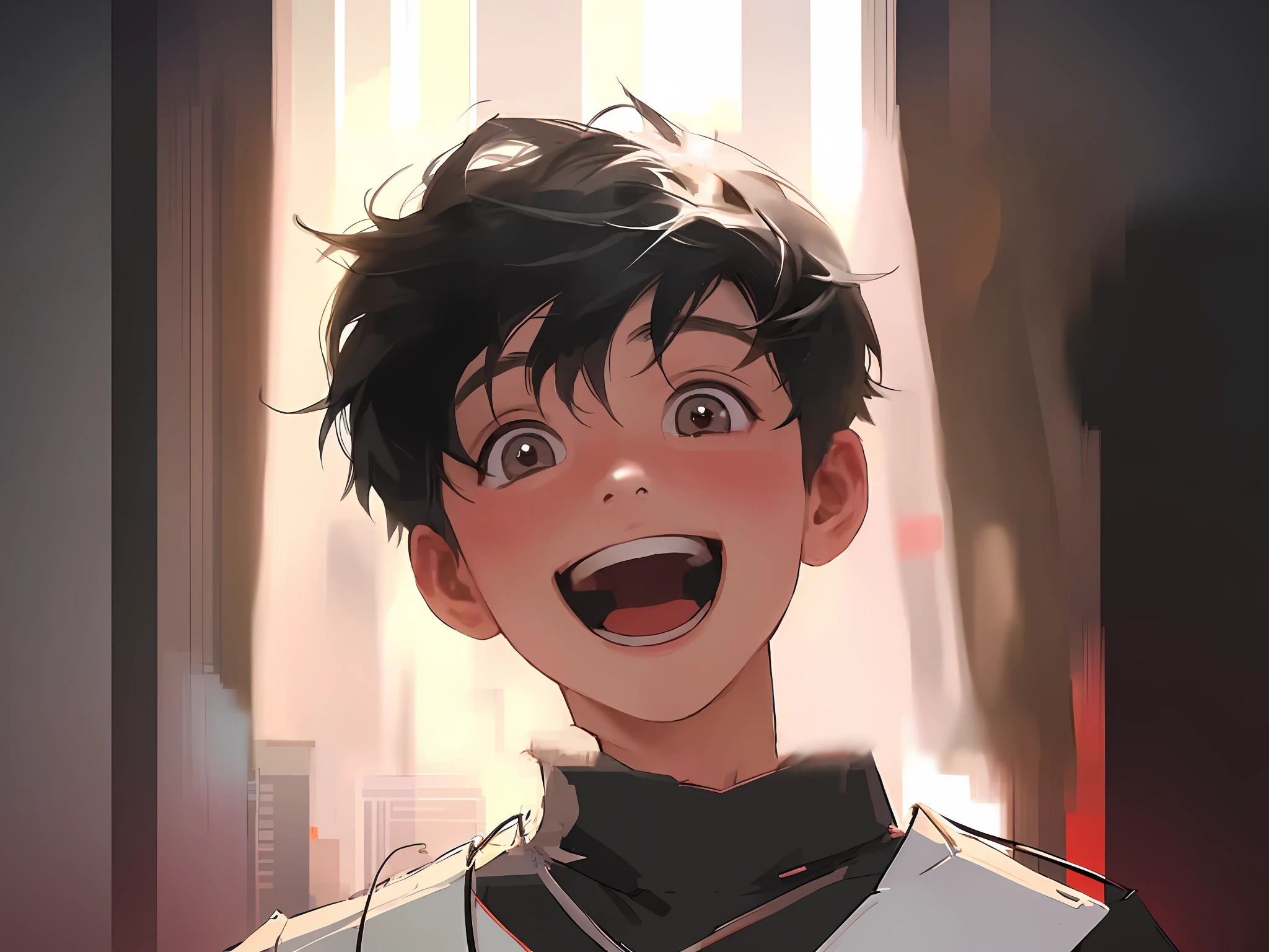 anime boy with black hair and a smile on his face, ross tran style, ross tran!!!, inspired by Ross Tran, in the style of ross tran, ross tran 8 k, by Yanjun Cheng, realistic anime artstyle, anime boy, expressing joy. by krenz cushart, ross tran and makoto shinkai, realistic anime 3 d style