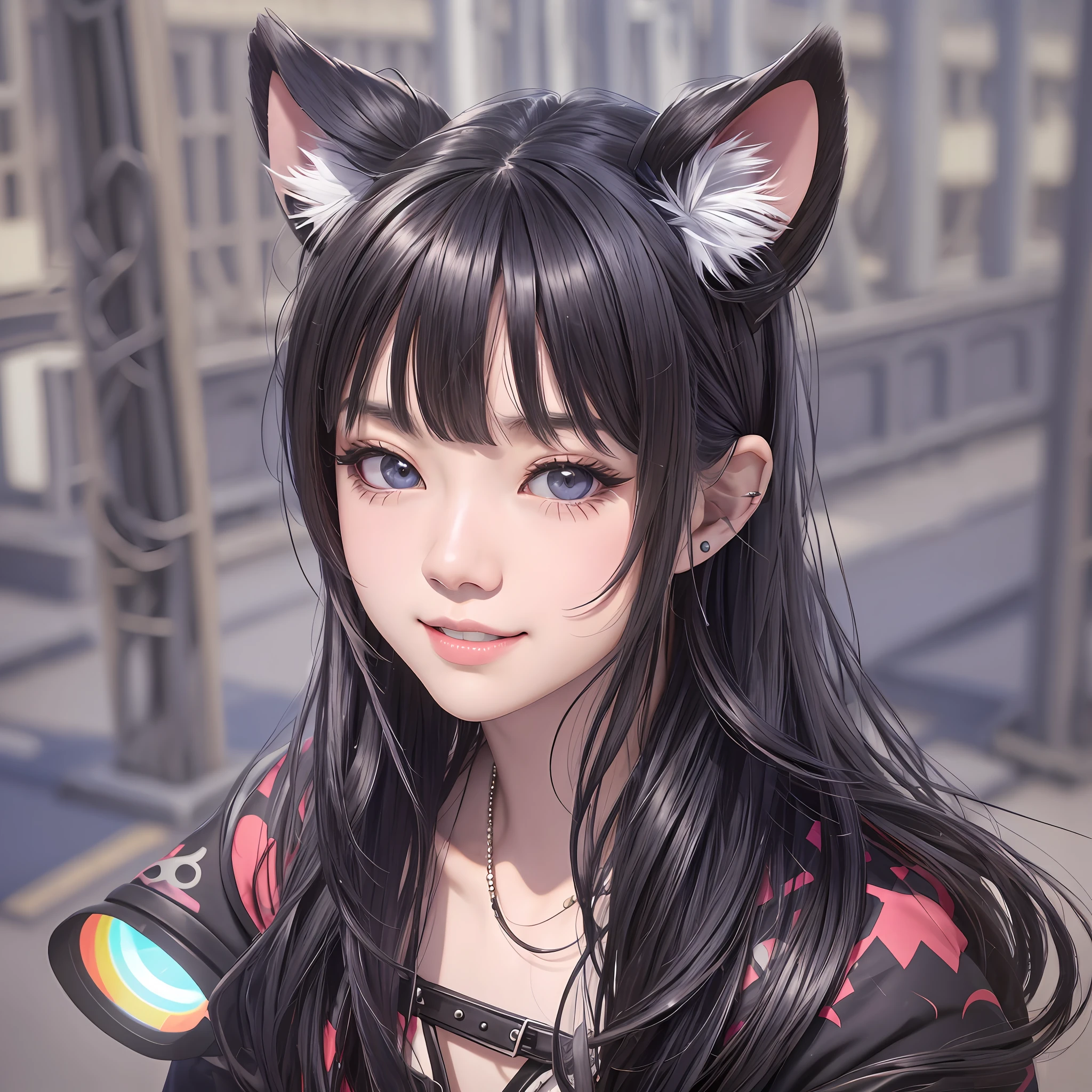 black hair, hair bobbles, wince, longeyelashes, solid circle eyes, fake animal ears, light smile, ear blush, fang, best quali, Beijing-Tianjin-Hebei, Surrealism, drop shadow, anaglyph, stereogram, tachi-e, pov, atmospheric perspective, 8k, super detail, ccurate --auto --s2