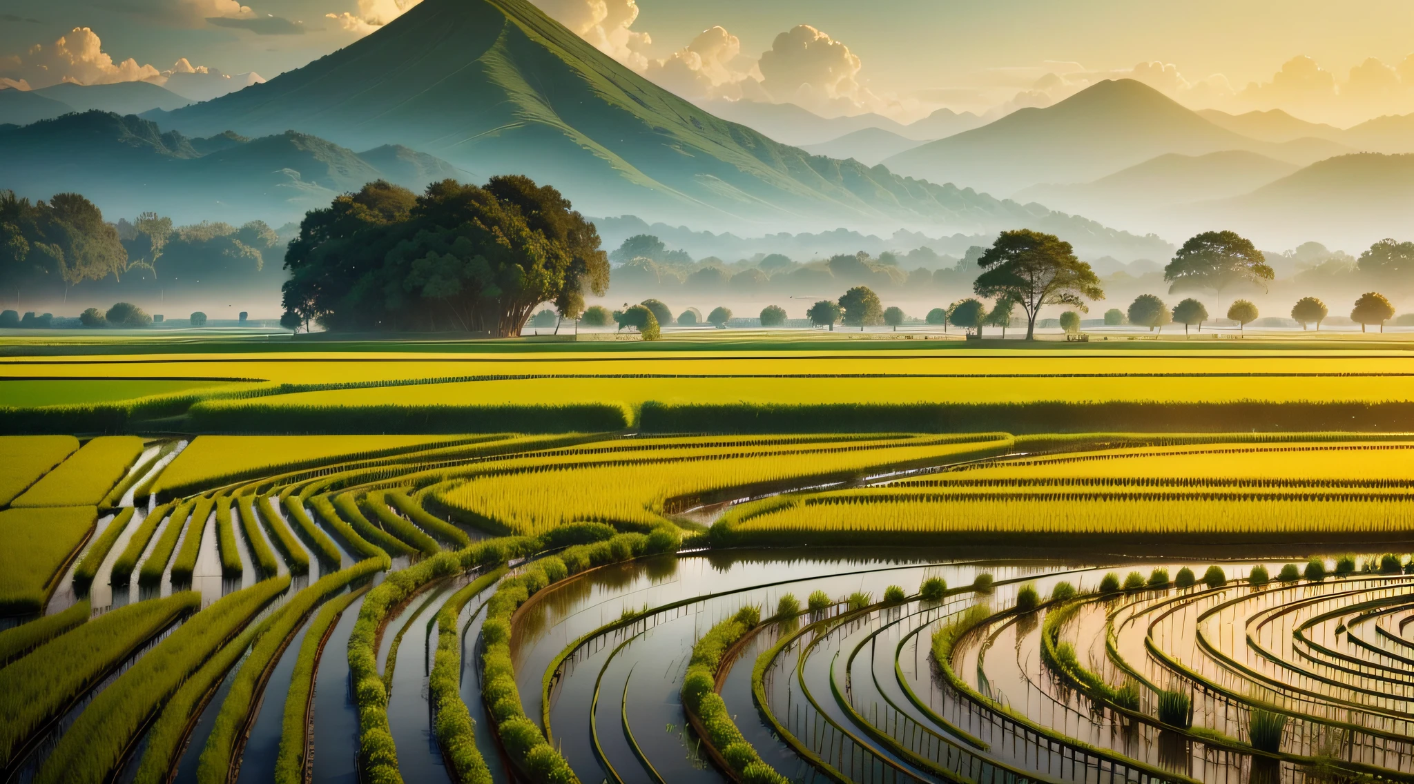 The scenery of the rice fields always gives people a sense of calm and spaciousness, as if soothing the softness of the depths of the soul. On an early morning, the breeze blows and the ears of rice in the rice fields glow golden yellow in the sun, which is a beautiful start.
The ears of rice in the rice fields rise high and sway in the wind, like patches of golden ocean, choppy waves. Under the sunlight, the rice ears feel as dazzling as gold, giving off an intoxicating aroma that makes people feel incomparably beautiful.
In the rice fields, countless farmers are busy working, walking around the fields with hoes, shovels or large baskets on their backs. They worked hard, sweat rolling down their foreheads, stirring up circles of ripples.
There is a small stream in the rice field, the water is clear and transparent, the water is gurgling, quiet and wonderful. By the stream, the lush reeds and weeping willows gently sway, seemingly bringing a sense of vitality and vitality to the stream.
As the sun sets, the ears of rice in the rice fields keep rubbing with the evening breeze, making a rustling sound. In this calm atmosphere, the birds in the rice fields sing nocturnes and the calls of cicadas are heard, giving a sense of tranquility.
As night falls, the scene in the rice fields becomes even more beautiful. In the darkness, the ears of rice stand in the wind, like patches of black ocean, exuding a mysterious aura. In the middle of the rice field, the lights of the farm flicker among the ears of rice, creating a romantic atmosphere for the entire rice field.
In short, the scenery of the rice fields is always full of vitality and beauty of life. Here, you can feel the gift of nature and the essence of life, which makes people feel