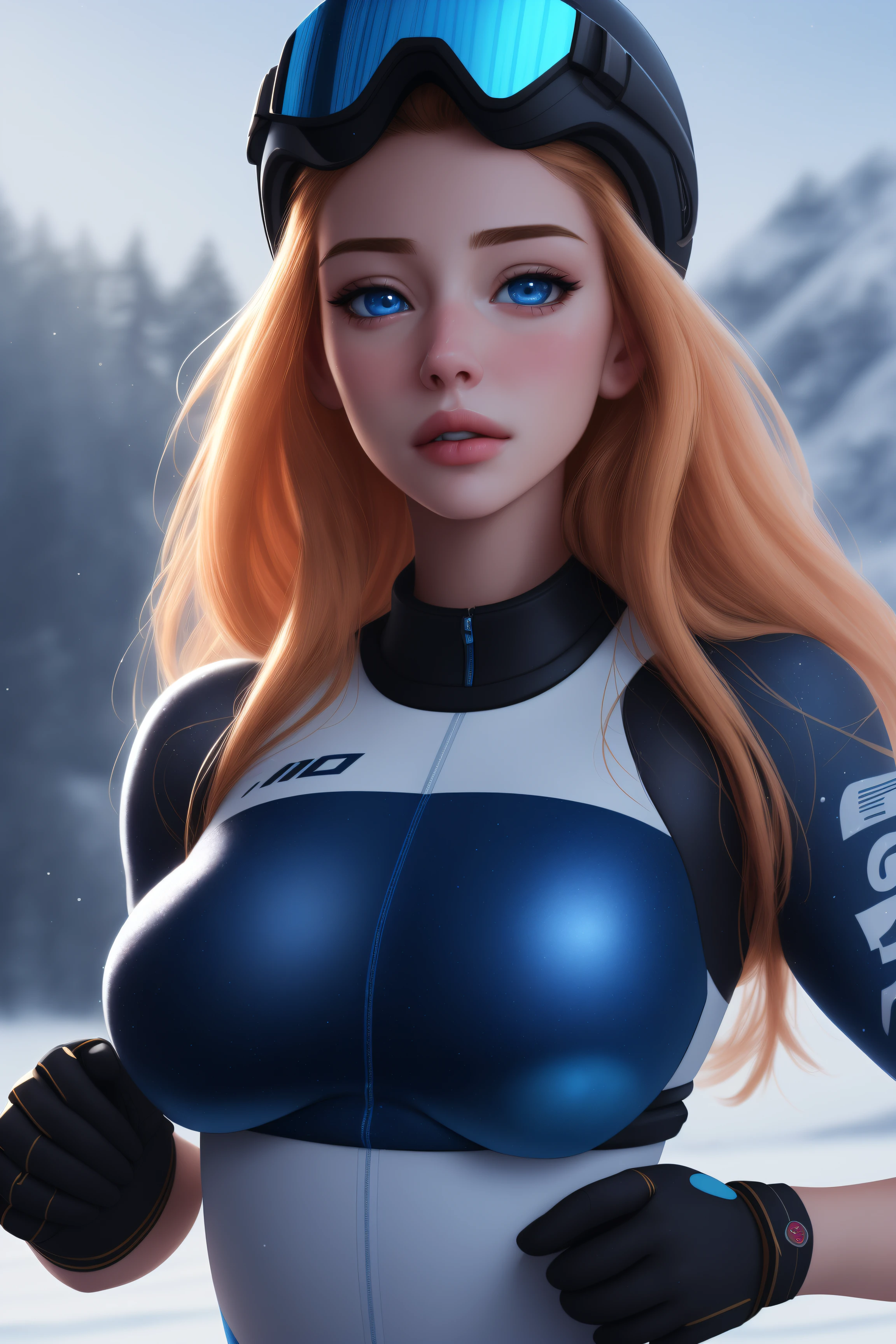 8k hdr,(dreamlikeart style:0.5),( redshift style:1.1),(analog style:1.1), (studio_ghibli_anime_style style:0.9), (copeseethemald style:0.8), 1girl, girl wearing ski racing suit wearing ski boots ski helmet ski goggles on top of helmet, hands at side, outside on a ski hill, highly detailed, detailed background, detailed face, symmetric, cute, small breast, lips, blue eyes, realistic pupils, closeup, blond hair, standing, centered, skin pores, subsurface scattering, detailed skin, detailed background, items, realistic proportions, masterpiece, best quality, realistic, hyperrealistic, sharp focus, absurdres, good anatomy, artistic lighting