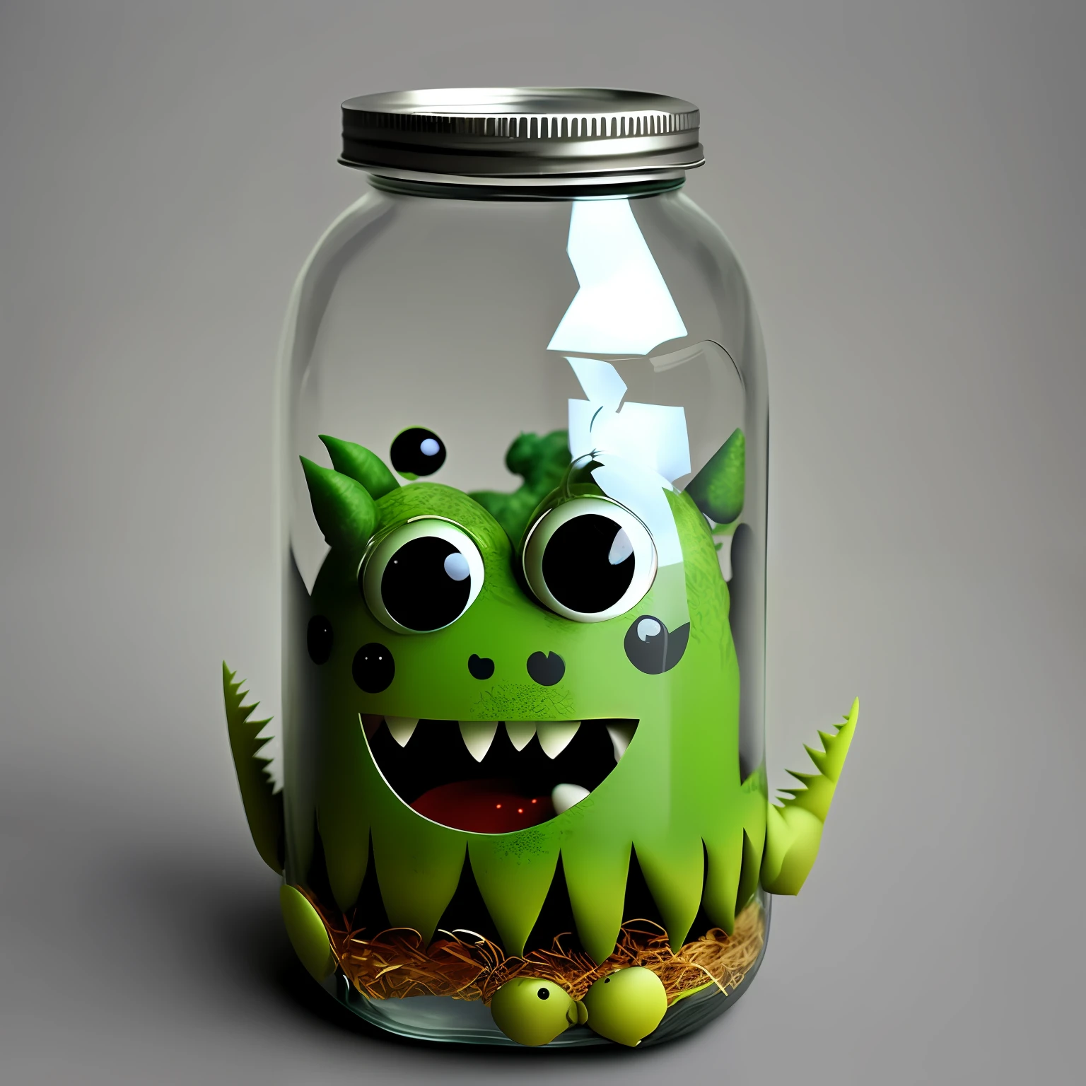 Create an image of a cute monster inside a bottle