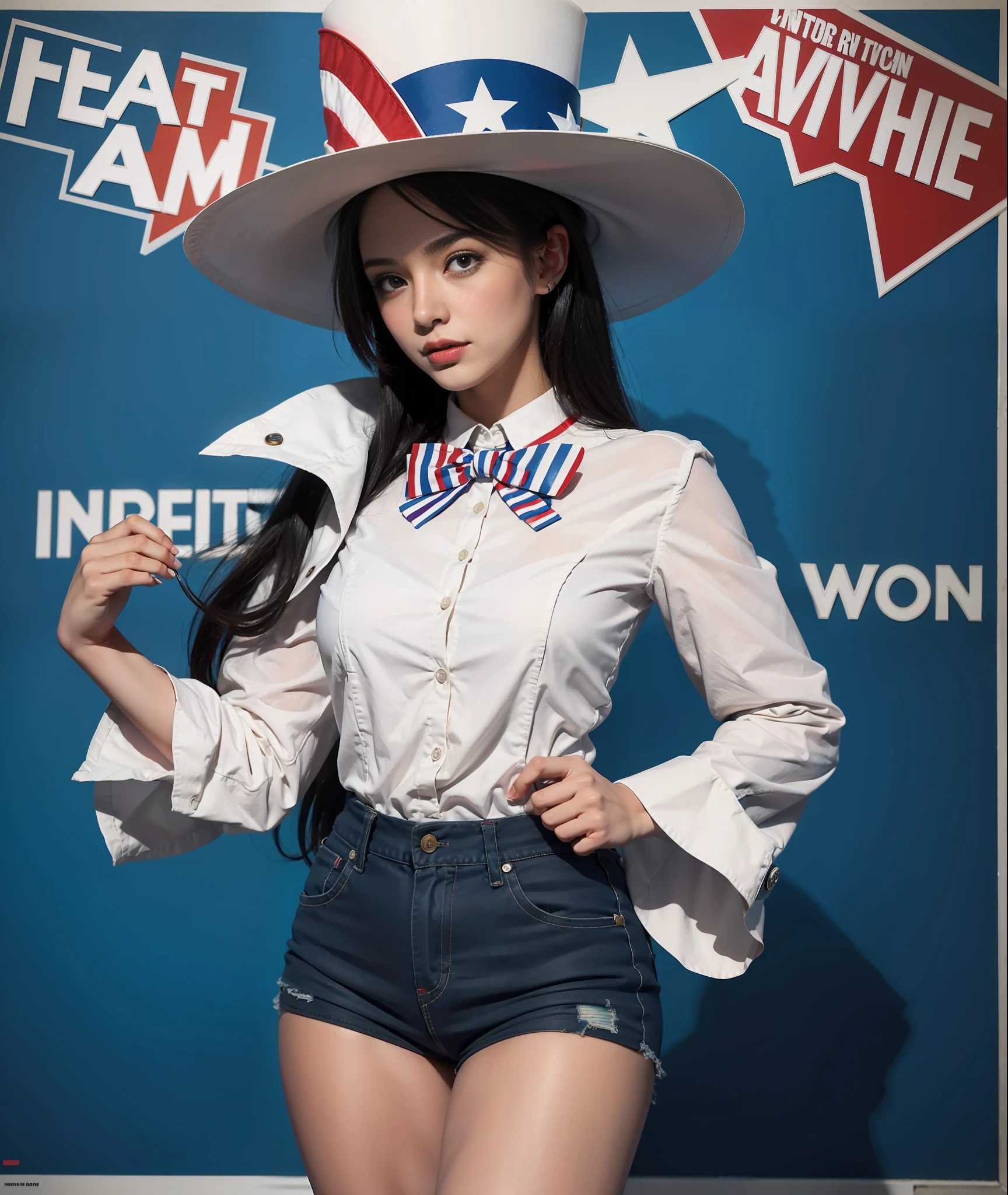 American propaganda poster, 8k, super detail, best quality, Uncle Sam as a woman